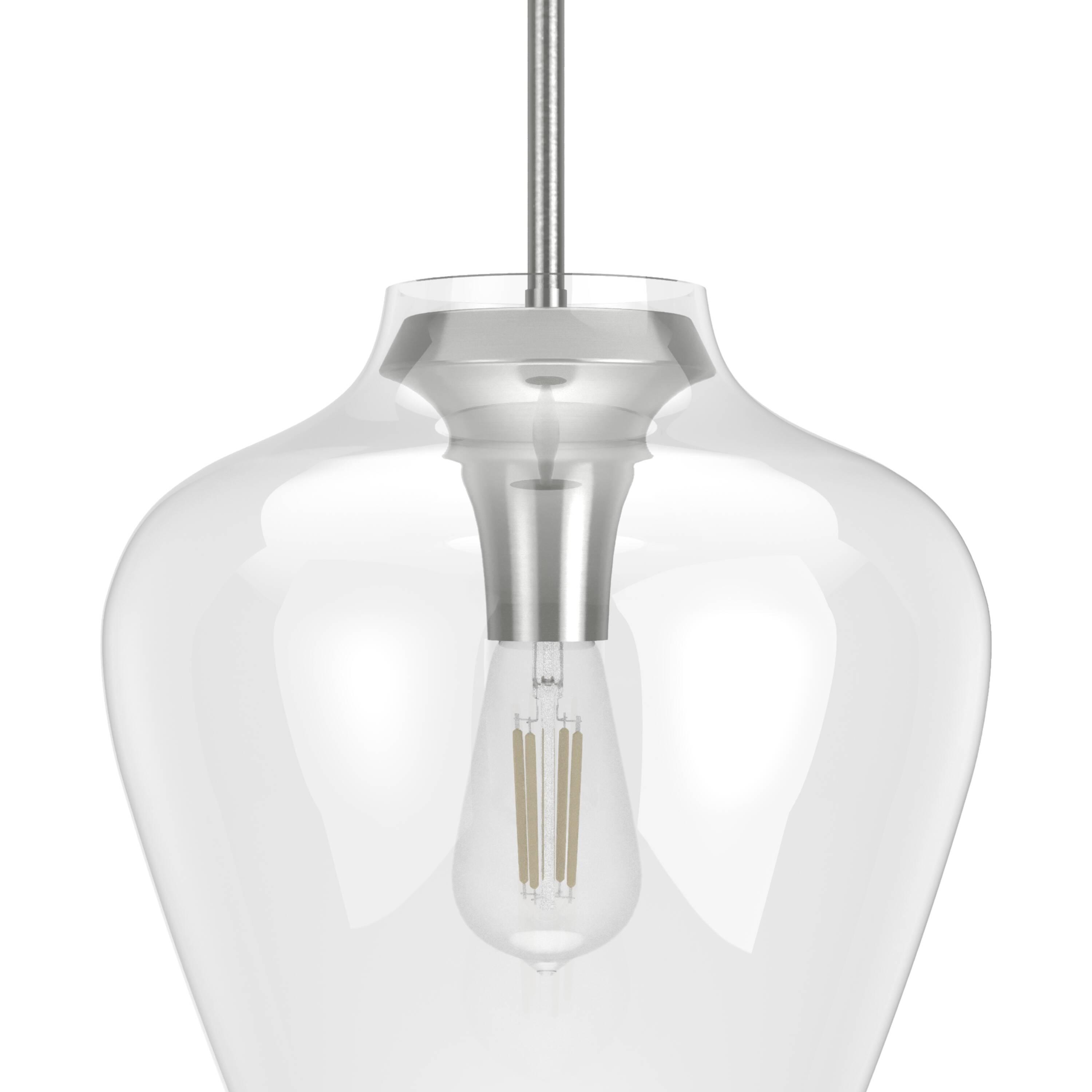 Hunter Fan 1-Light Vidria Pendant Brushed Nickel: Modern Glass Ceiling Fixture, UL Listed, Adjustable Height