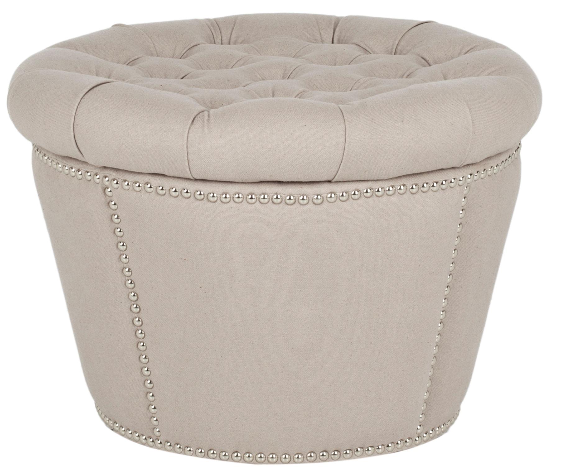 SAFAVIEH Vanessa Ottoman Silver Nail Head Taupe
