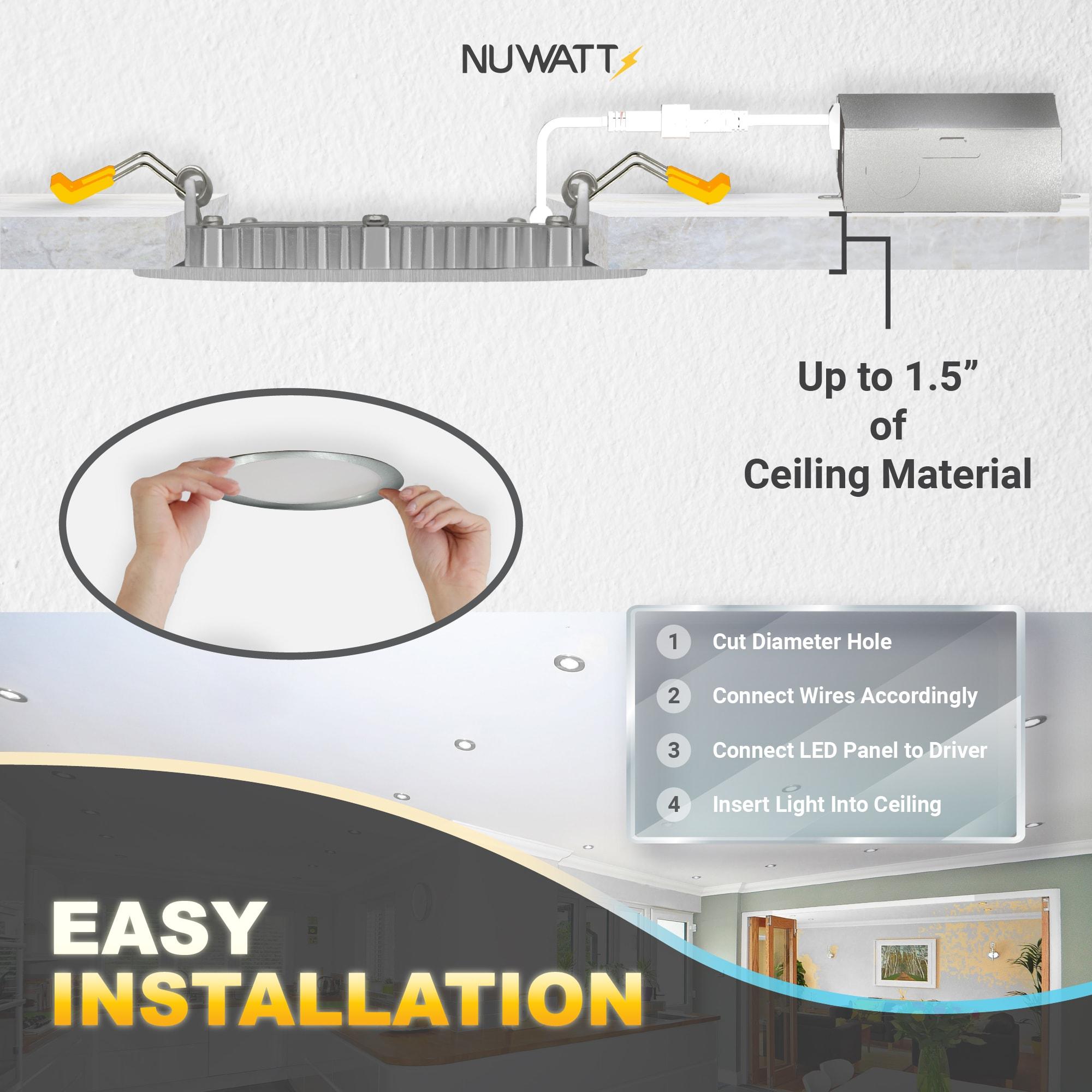 NUWATT NW-P-DL-6-15W-5CT-BN-12P Panel Downlight 6.88'' Selectable Color Temperature Dimmable Air-Tight IC Rated LED Canless Recessed Lighting Kit (Set of 12)