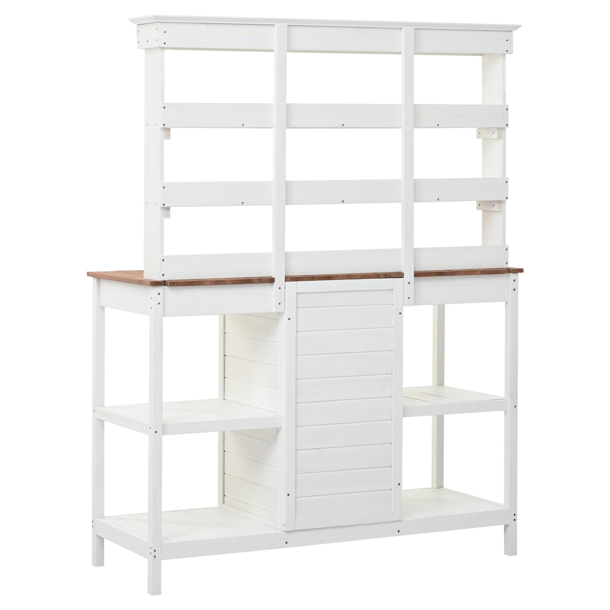 Large White Fir Wood Outdoor Potting Bench with Drawers