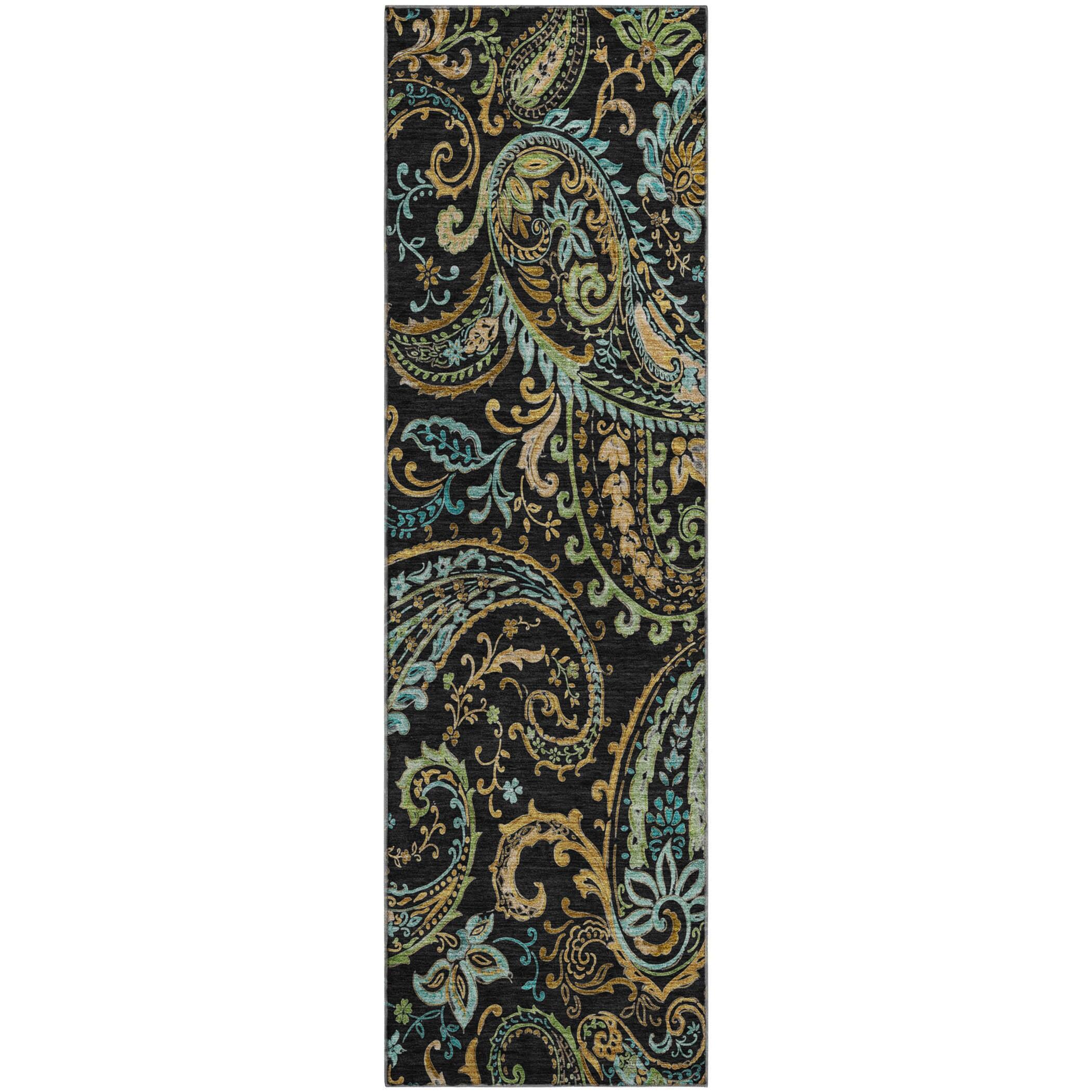Addison Rugs Mayfield Washable Transitional Paisley Black Runner Rug, 2'3" x 7'6"