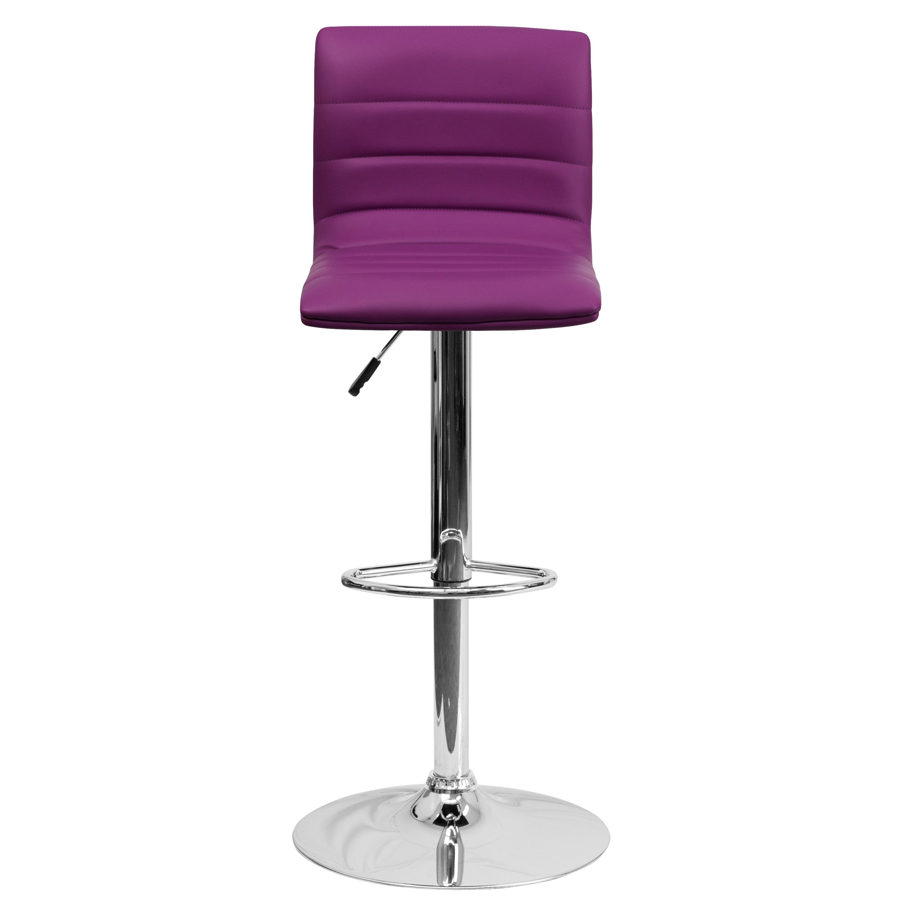 Flash Furniture Modern Purple Vinyl Adjustable Bar Stool with Back, Counter Height Swivel Stool with Chrome Pedestal Base