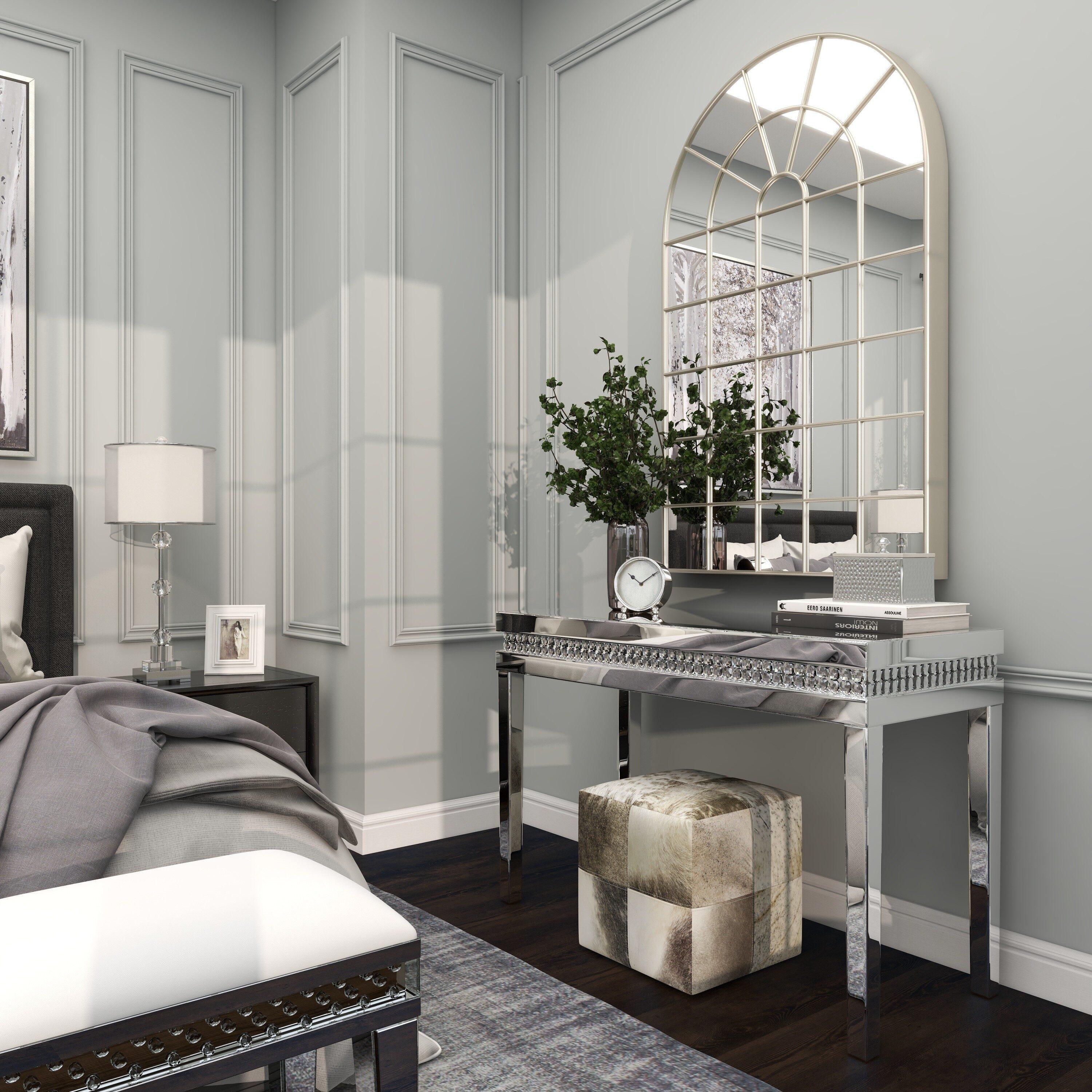 DecMode 47" x 32" Silver Glass Mirrored Console Table, 1-Piece