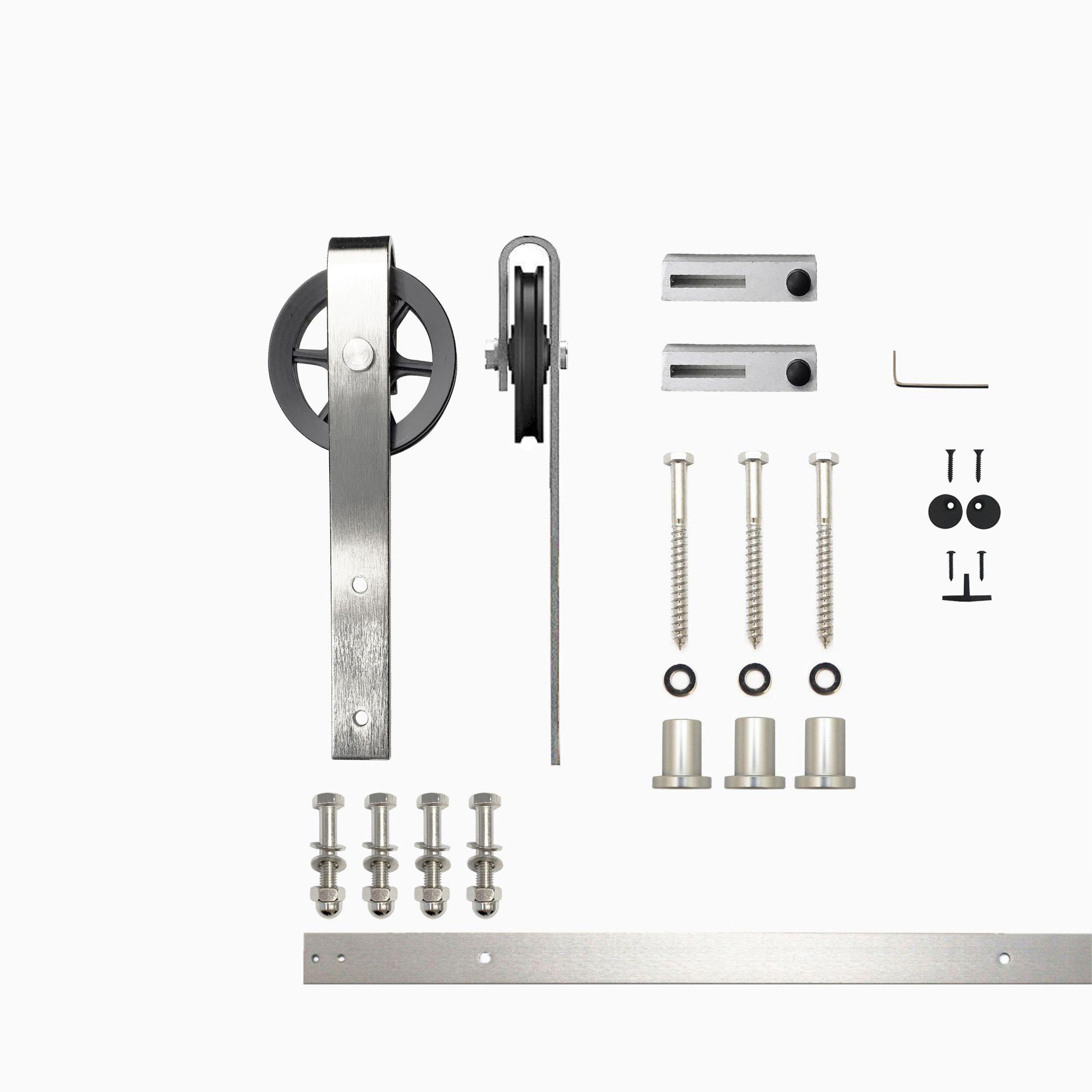 Homacer Brushed Nickel Sliding Barn Door Hardware Kit, for One/Single Door, 4ft Long Flat Track, Spoke Wheel Design Roller, Heavy Duty, for Interior & Exterior Use