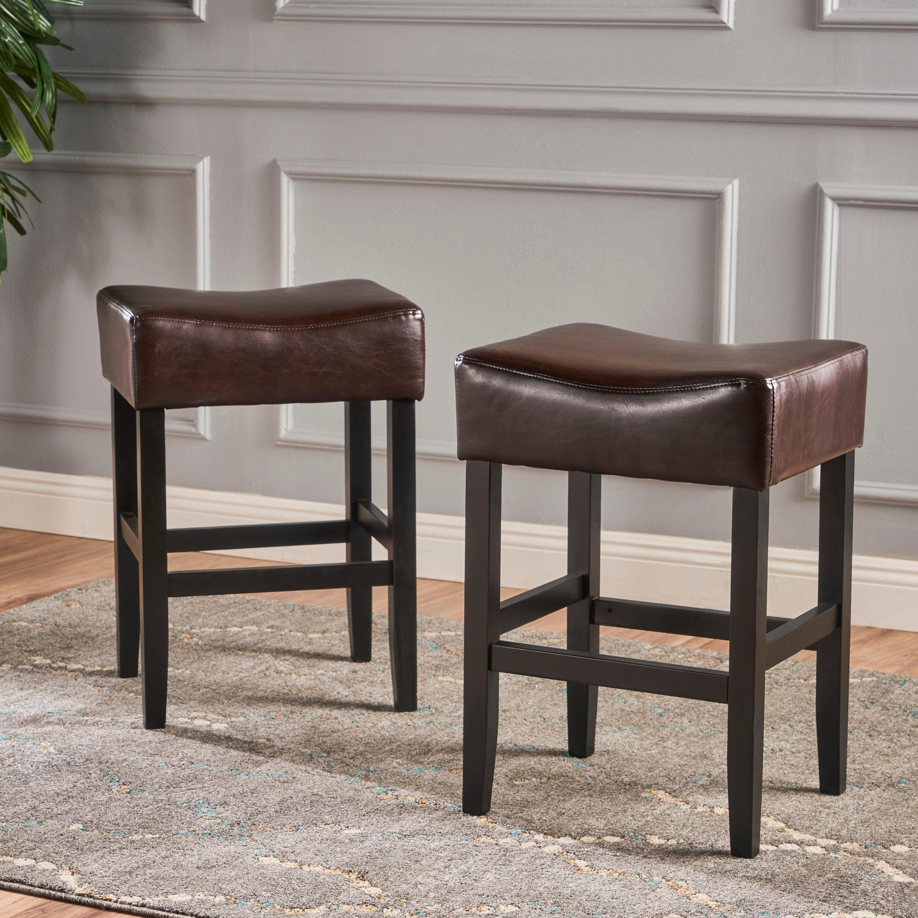 Christopher Knight Home Set of 2 Portman Backless Counter Height Barstools Brown: Upholstered, Wood Frame, 26" Seat Height