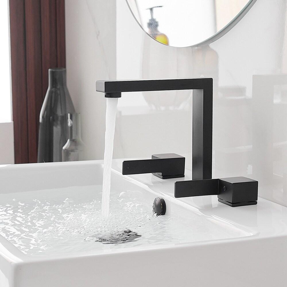 BWE 8 in. Widespread Double Handle Bathroom Faucet Water-Saving With Drain Kit In Matte Black