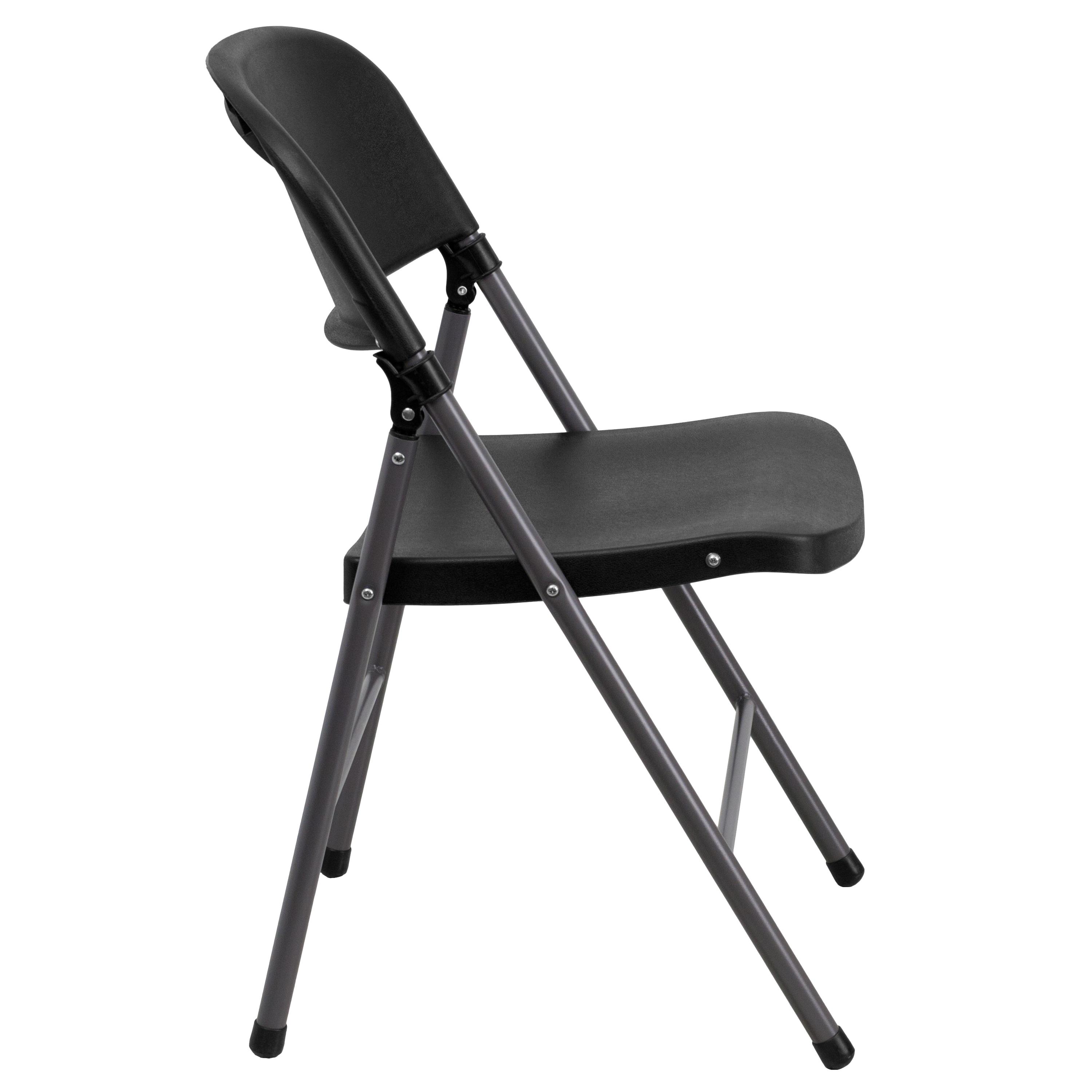 Flash Furniture HERCULES Series 330 lb. Capacity Black Plastic Folding Chair with Charcoal Frame