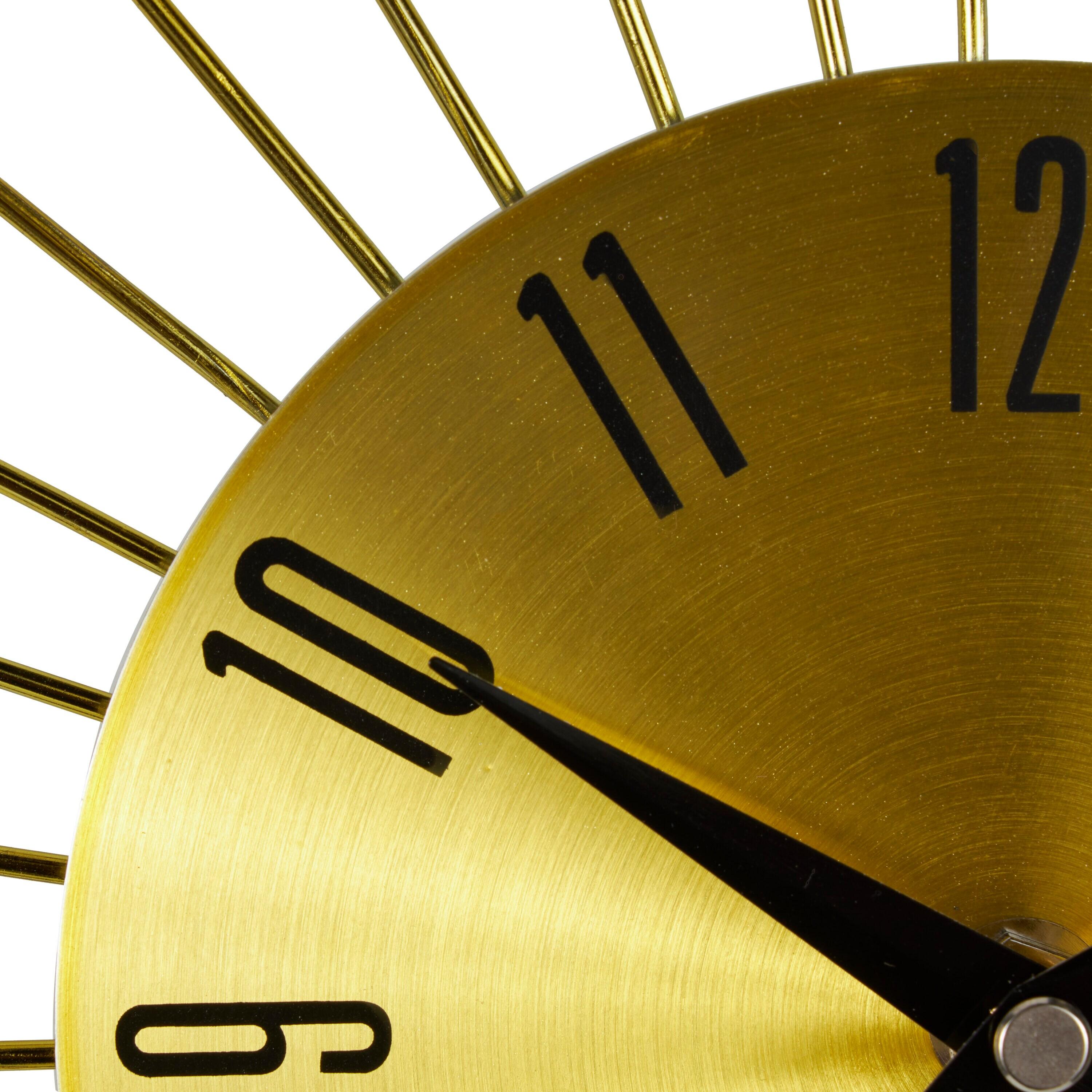 DecMode Gold Metal Glam Wall Clock, 15”L x 0.5”W x 15”H, Features Starburst Design