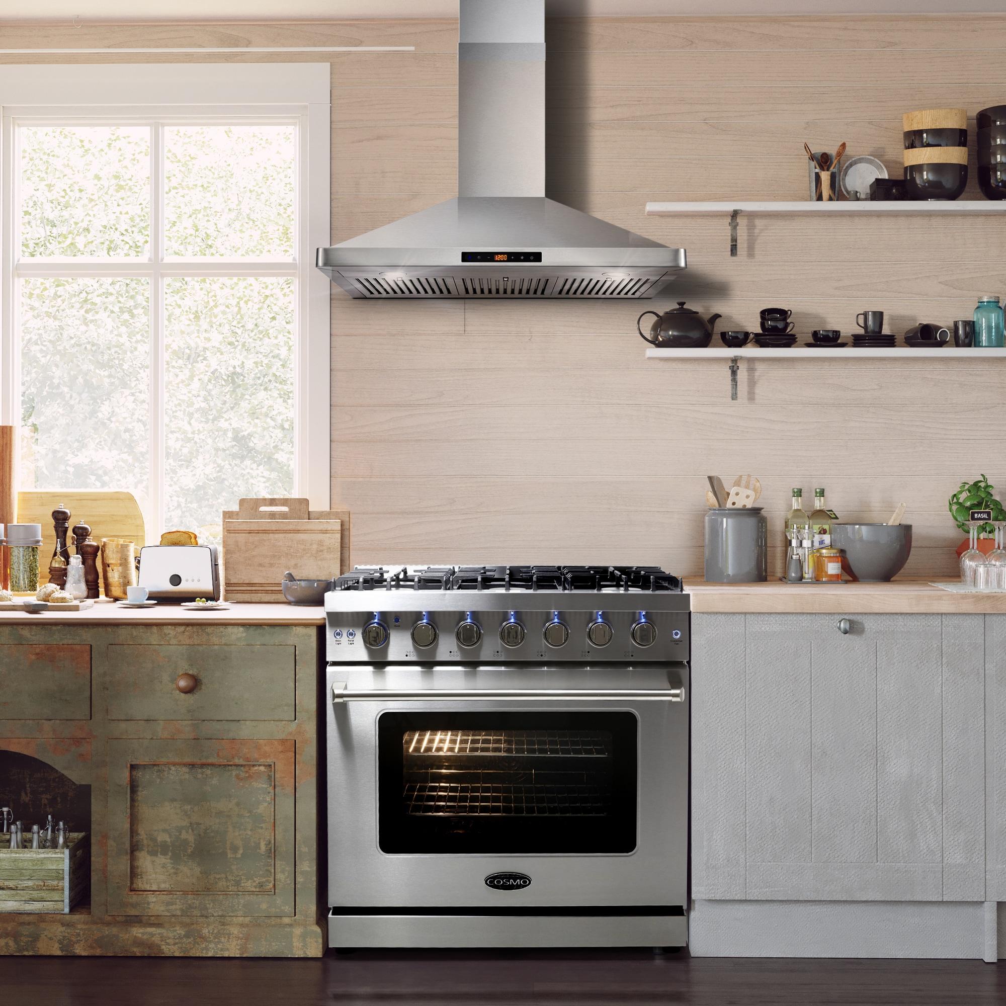 Cosmo 36 in. Haven Collection 6.0 cu. ft. Gas Range, 6 Burners, Convection Oven, Knob LEDs, Storage Drawer, Stainless Steel