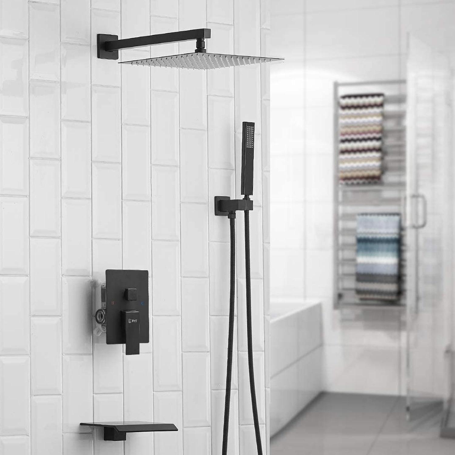 BWE 3-Spray 12 in. Showerhead Wall Mounted Dual Shower Heads With Valve in Matte Black