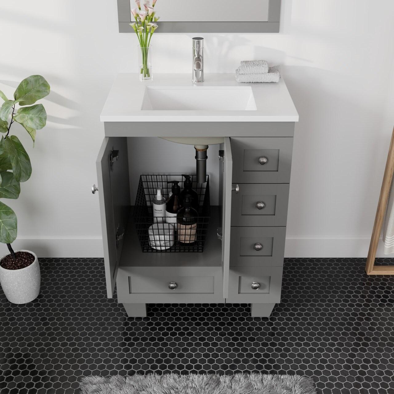 Eviva Acclaim 24" Gray Transitional Bathroom Vanity w/ White Quartz Top