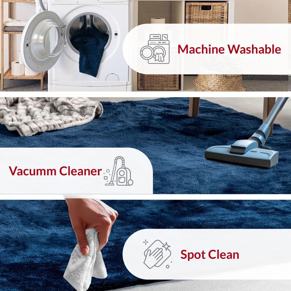 Nuloom Loni Cozy Plush Solid Pet Friendly Premium Machine Washable Shag Area Rug, 4' x 6', Navy