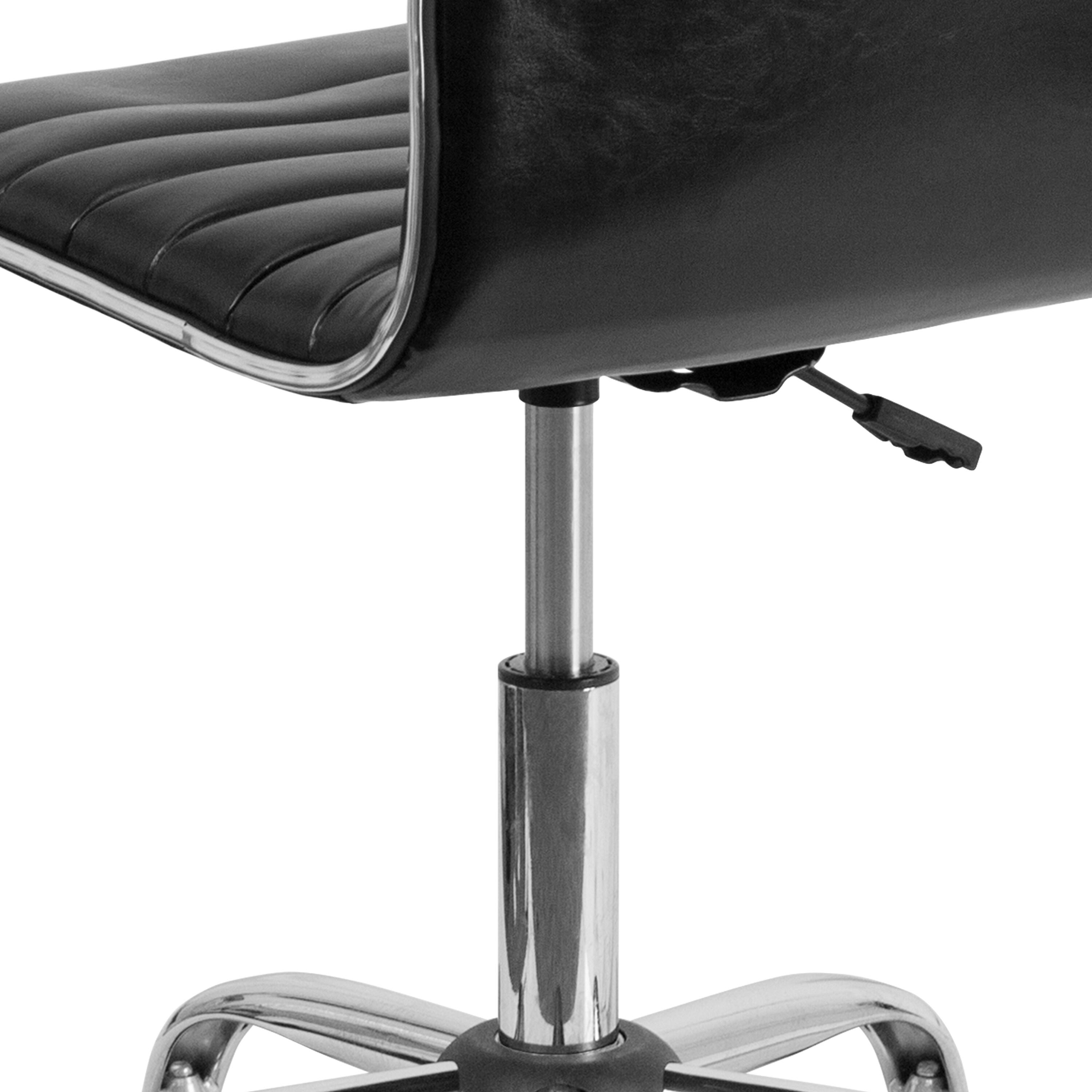 QueelQuest Adjustable Task Chair PU Leather Low Back Ribbed Armless Swivel Black Desk Chair Office Chair Wheels (Black)