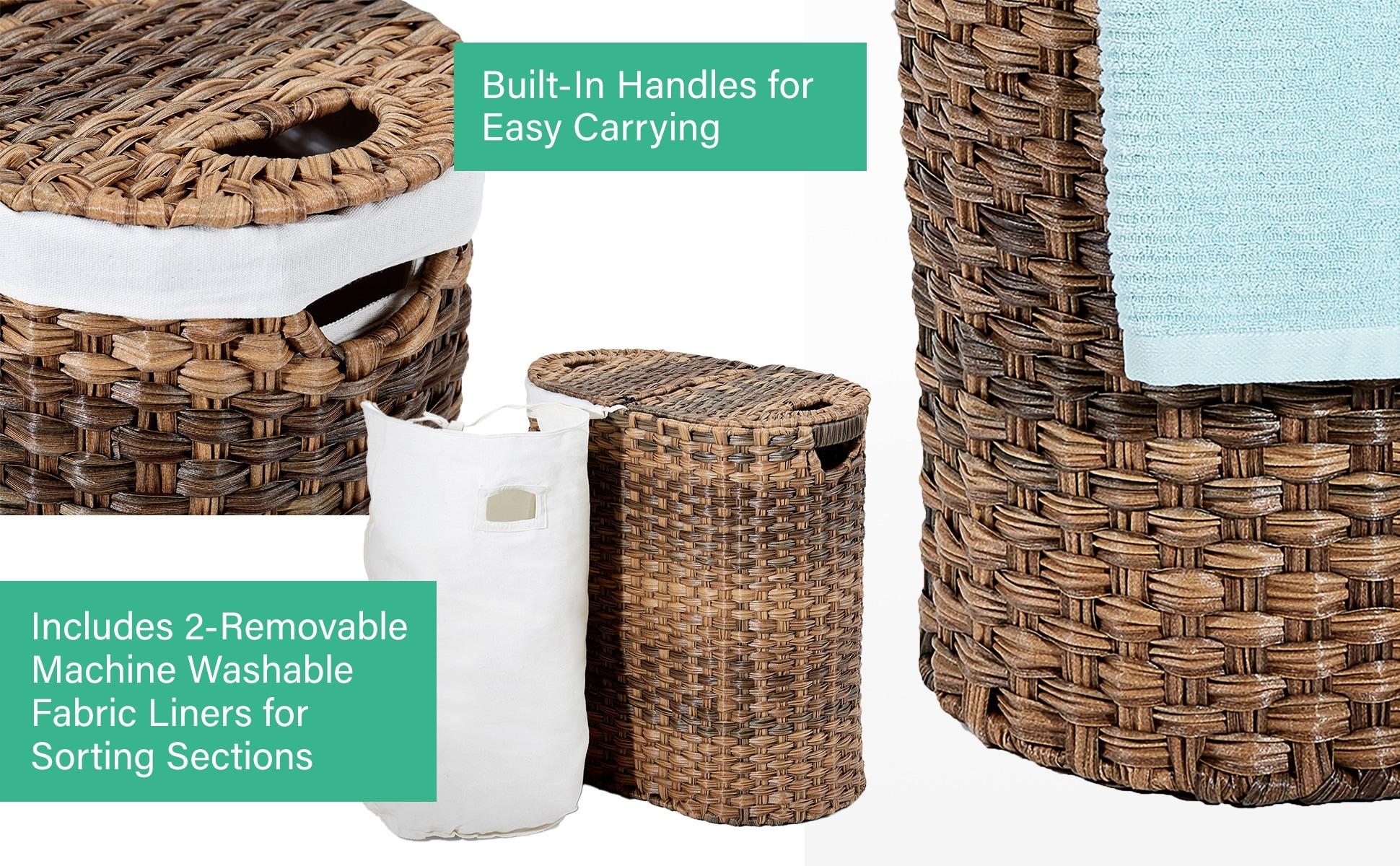 Handwoven Double Lidded Oval Hamper Sorter