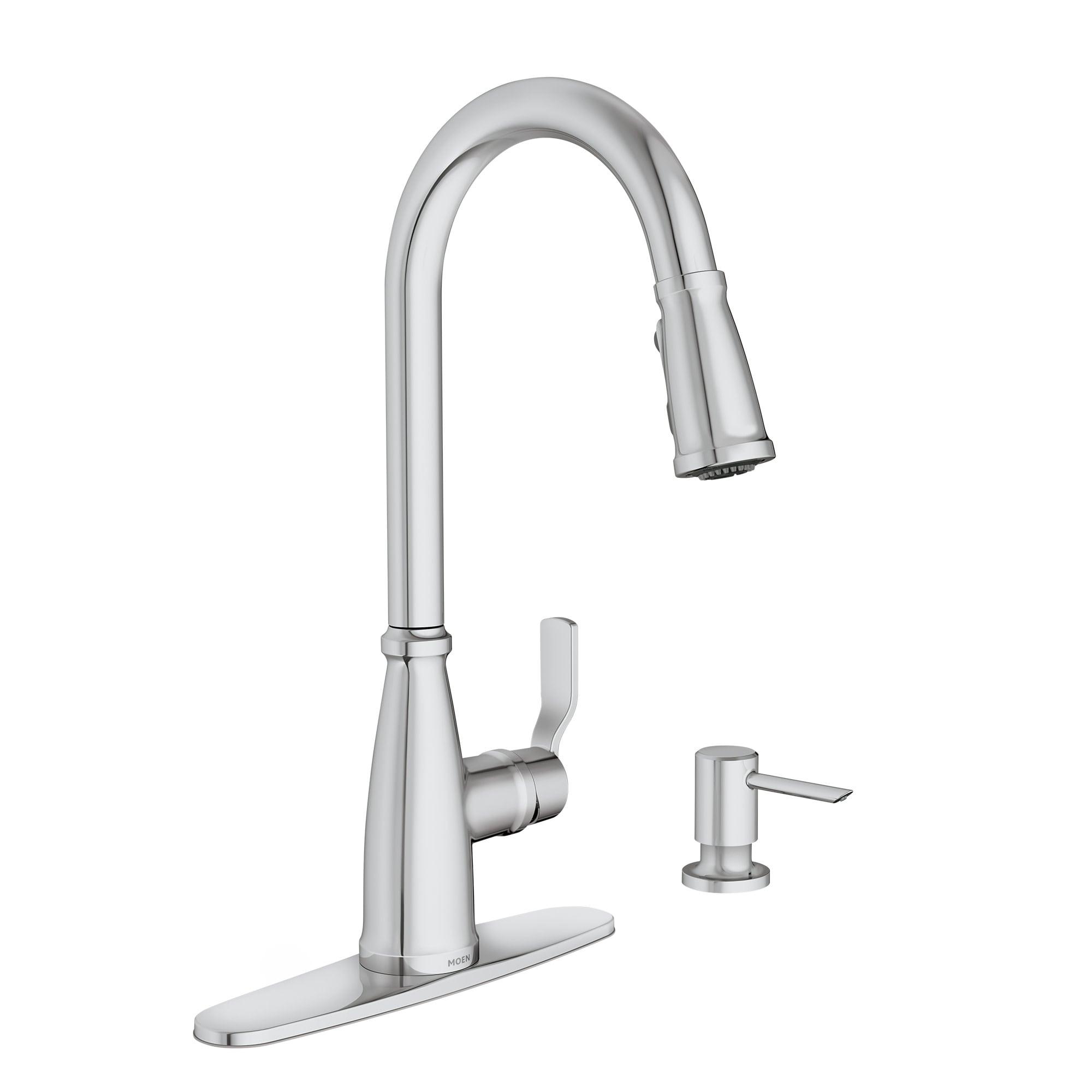 Moen Nolia Chrome One-Handle High Arc Kitchen Faucet with Pull Down Sprayer and Soap Dispenser, Kitchen Sink Faucet Featuring Power Boost Technology, 87071