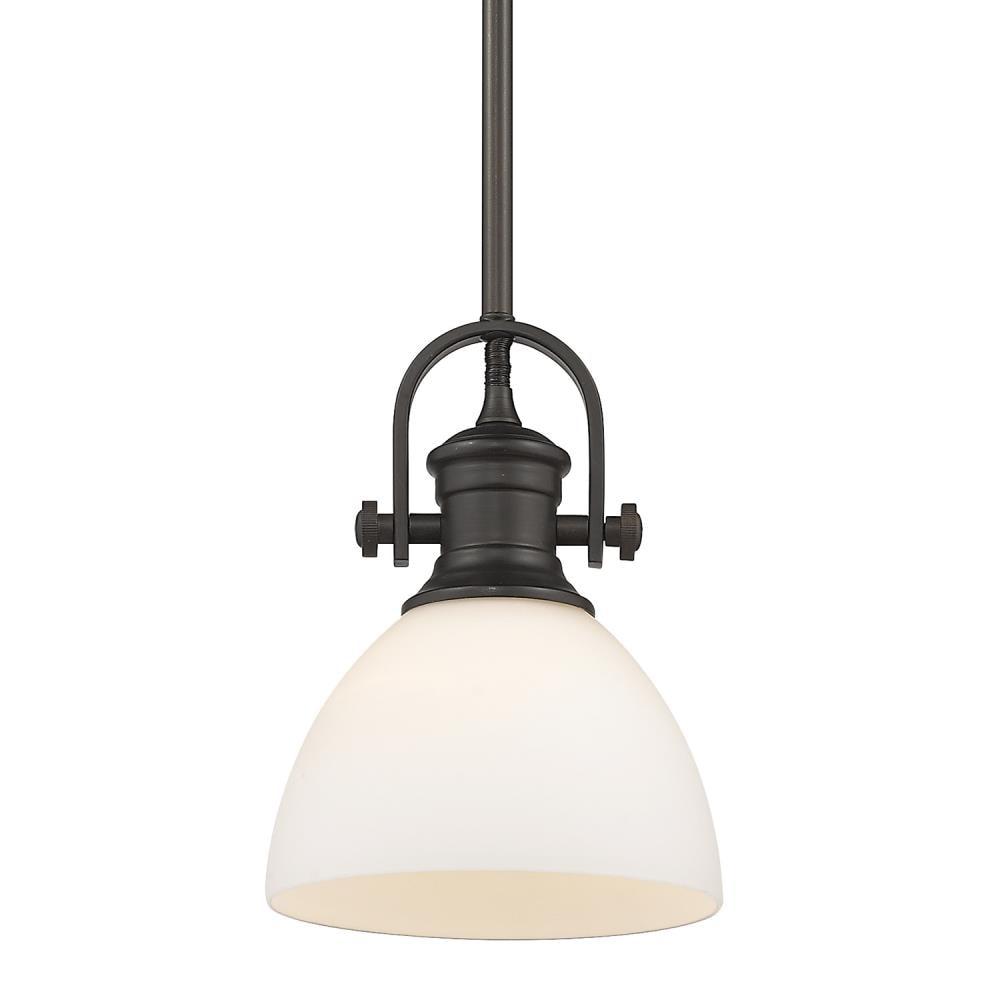 Golden Lighting Hines 1-Light Mini Pendant in Rubbed Bronze with Opal Glass