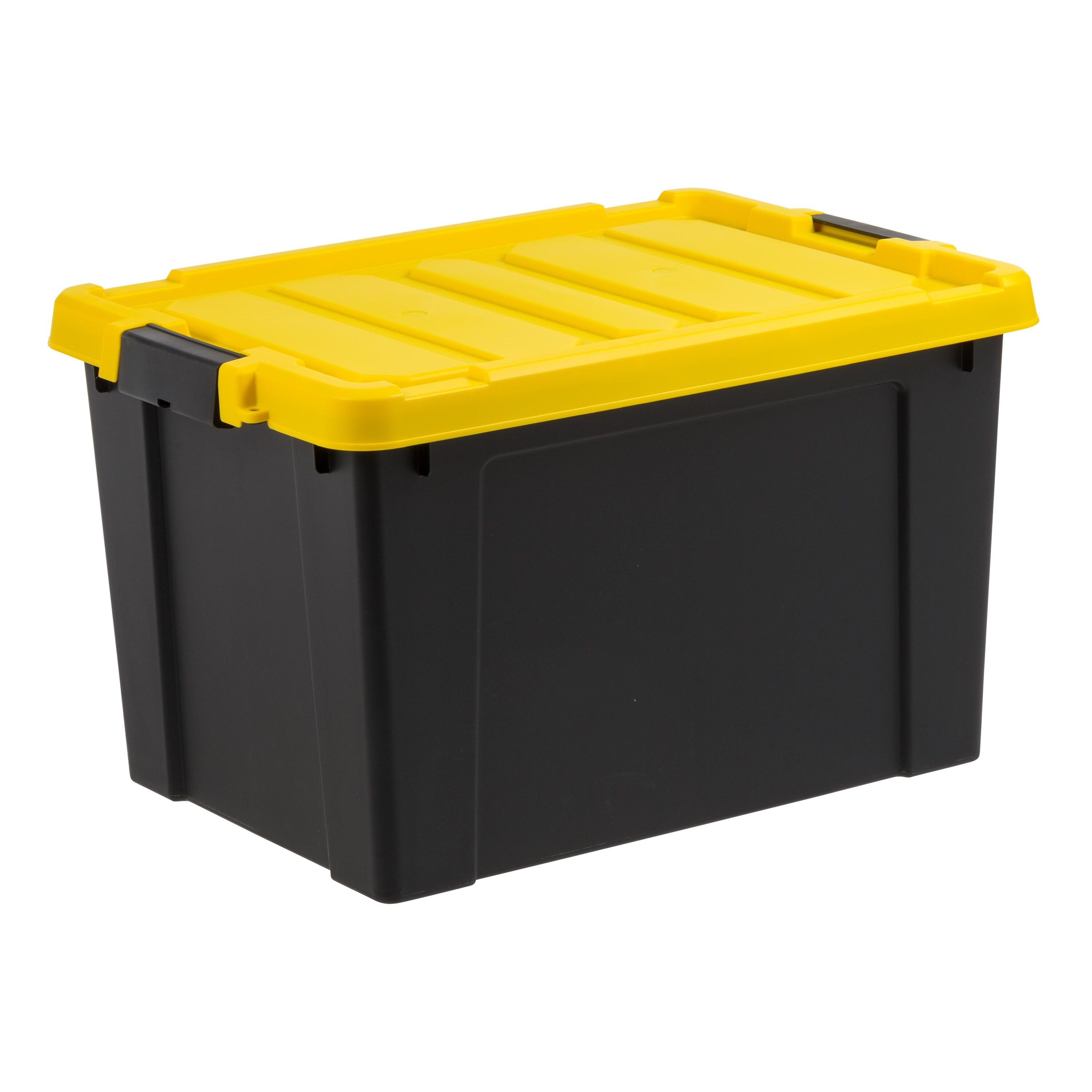 Iris 80 Qt./20 Gal. Heavy-duty Stackable Storage Tote in Black with Yellow Lid (Set of 2)