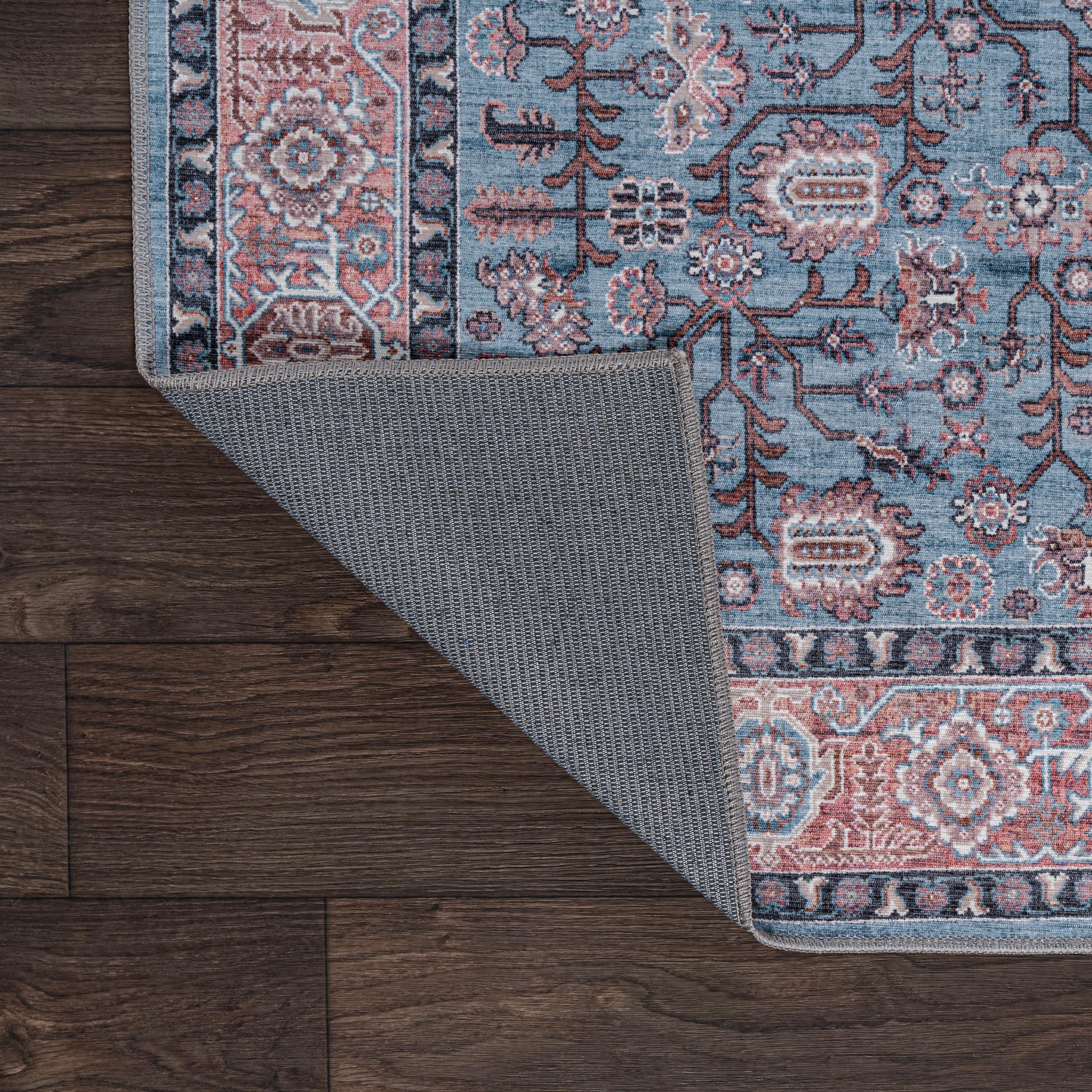Kemer All-Over Persian Machine-Washable Blue/Red/Brown 3 ft. x 5 ft. Area Rug - JONATHAN Y