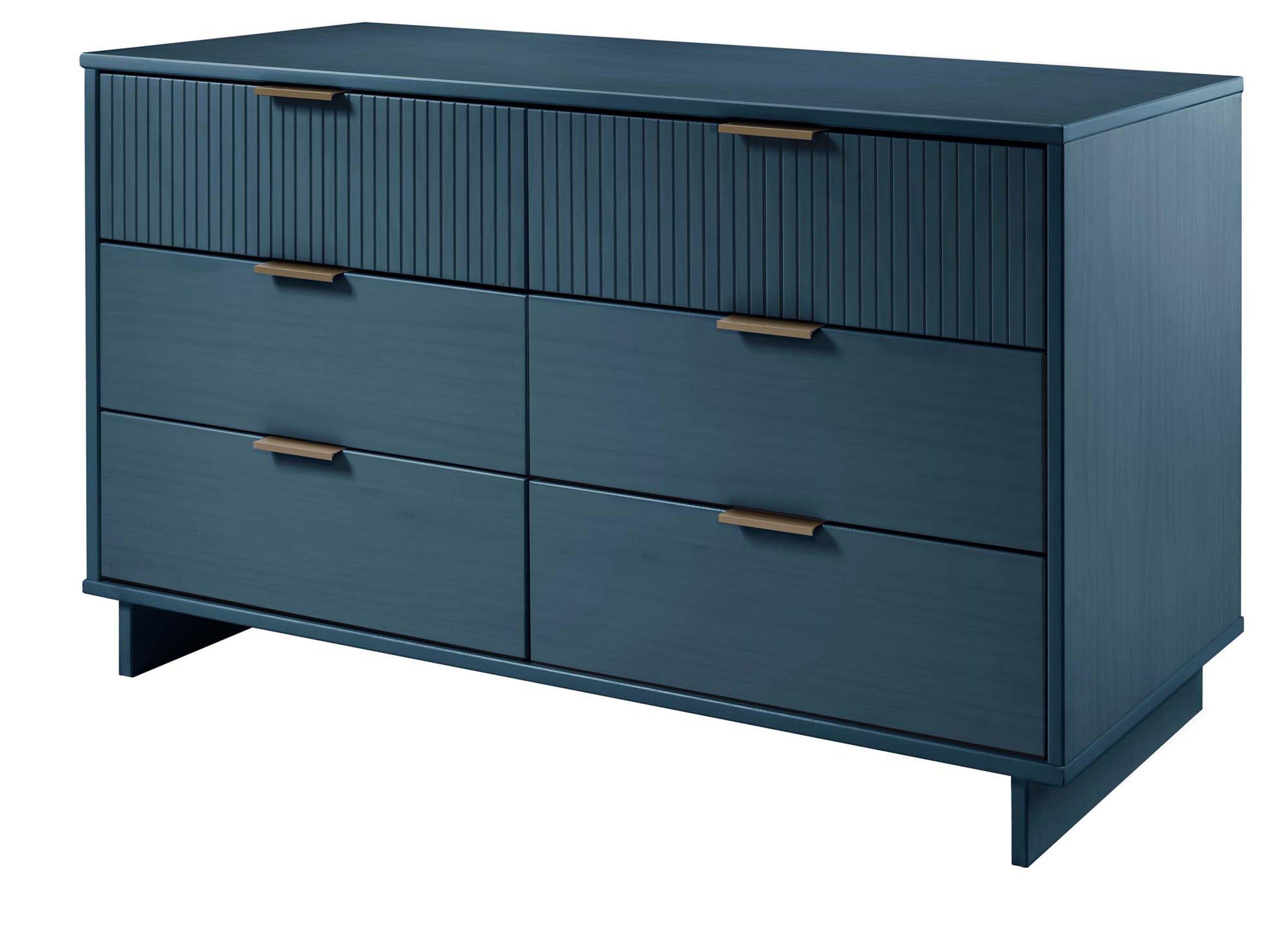 Granville Modern 6 Drawer Double Wide Dresser Midnight Blue - Manhattan Comfort: UV Painted, Soft Close, Wood Frame