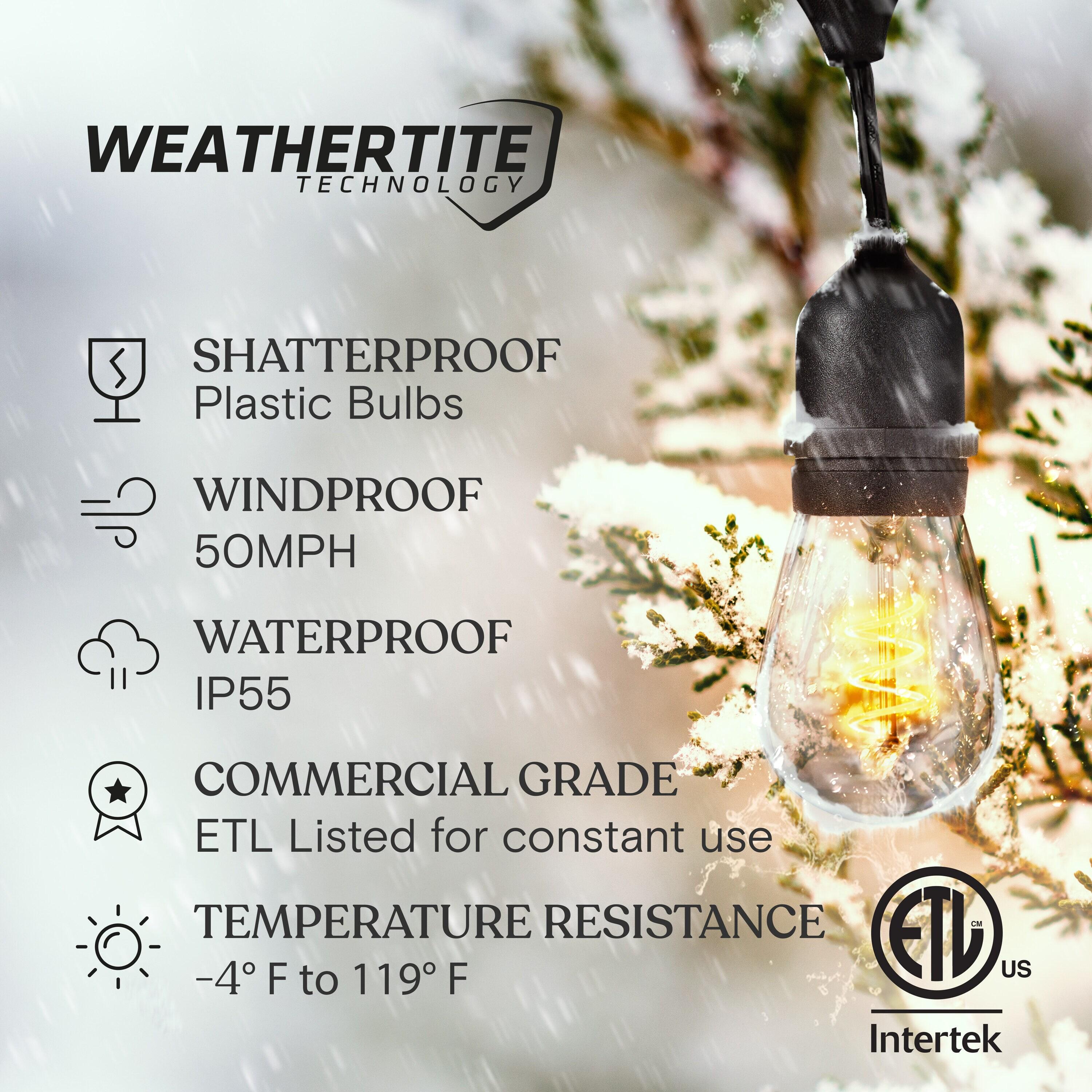 Brightech 15-Bulb LED Ambience Pro 2W 48ft 3000K S14 Indoor Outdoor Plug-in Hanging String Lights Spiral Filament Bulb Black Wire