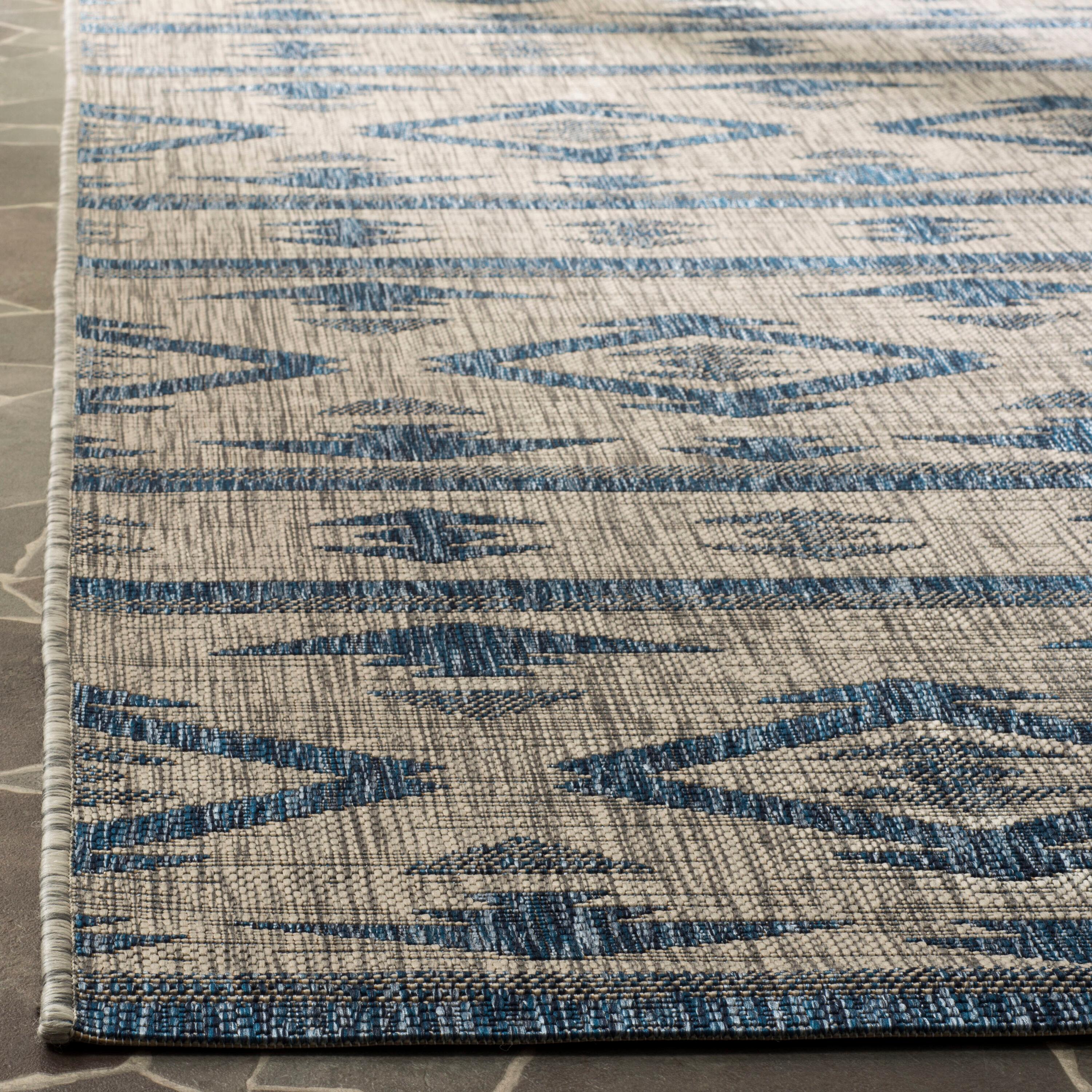 Courtyard CY8863 Power Loomed Indoor/Outdoor Runner Rug - Grey/Navy - 2'3"x12' - Safavieh.