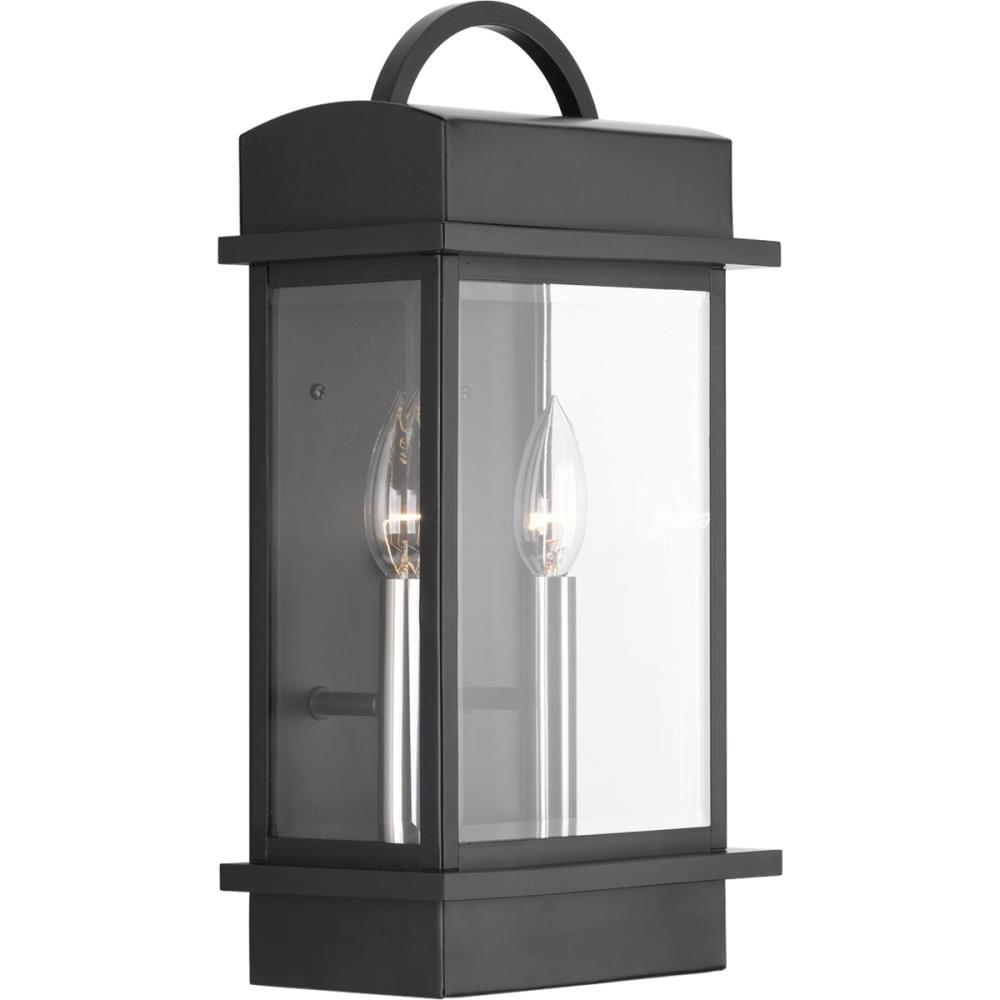 Progress Lighting Santee 2-Light Outdoor Wall Lantern in Black Steel with Beveled Glass Shade