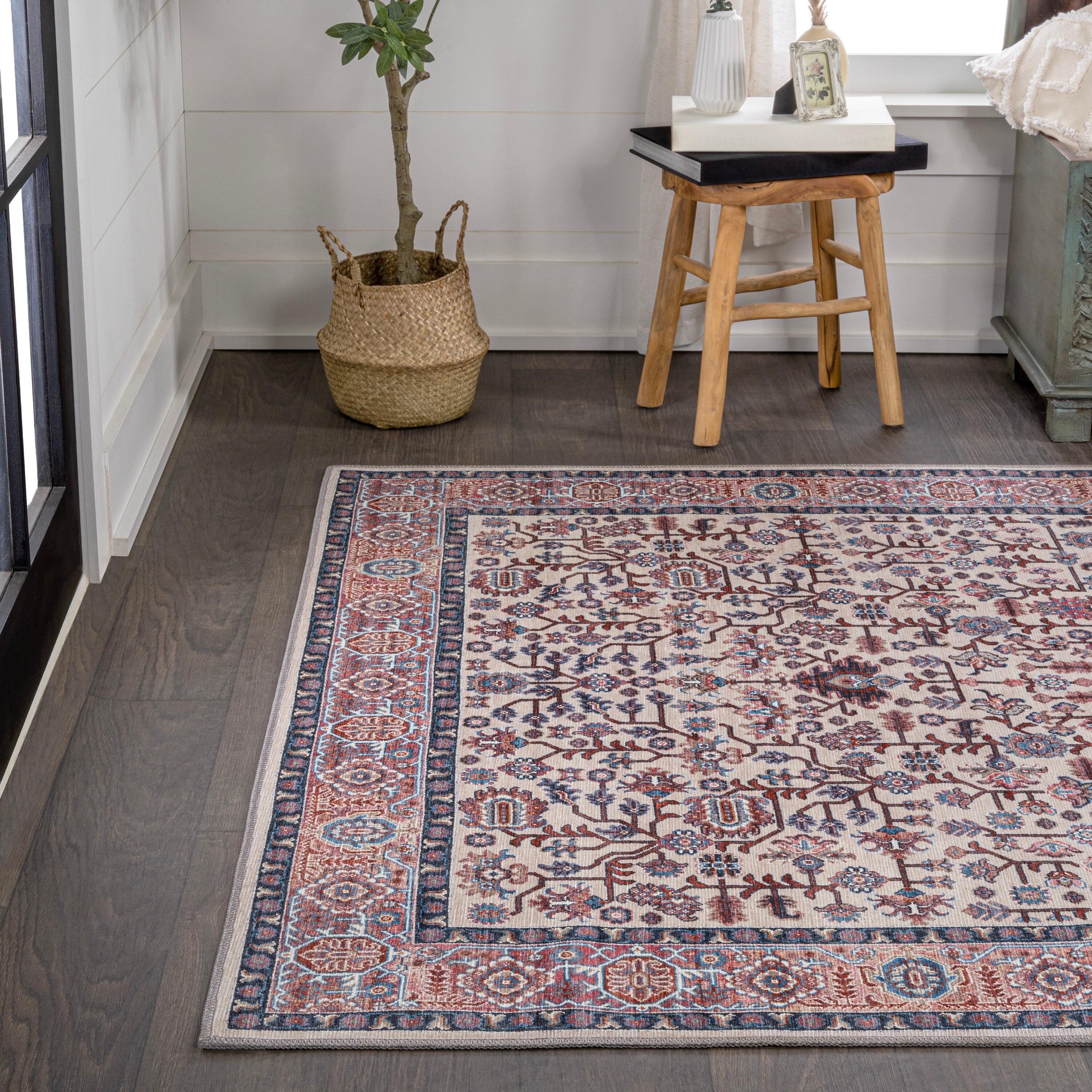 Kemer All-Over Persian Machine-Washable Beige/Red/Blue 3 ft. x 5 ft. Area Rug - JONATHAN Y
