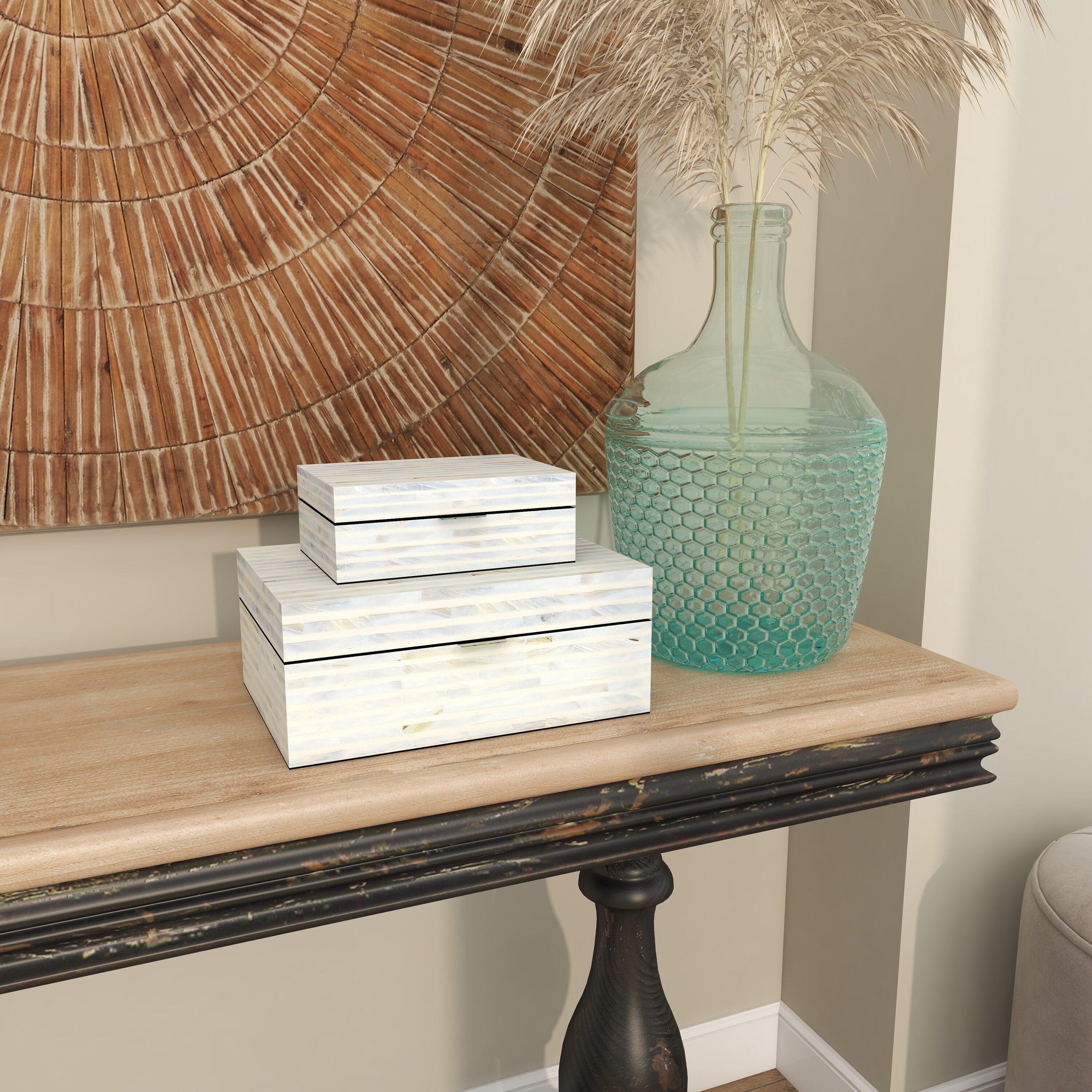 Set of 2 Shell Mosaic Patterned Wood Box White - Olivia & May