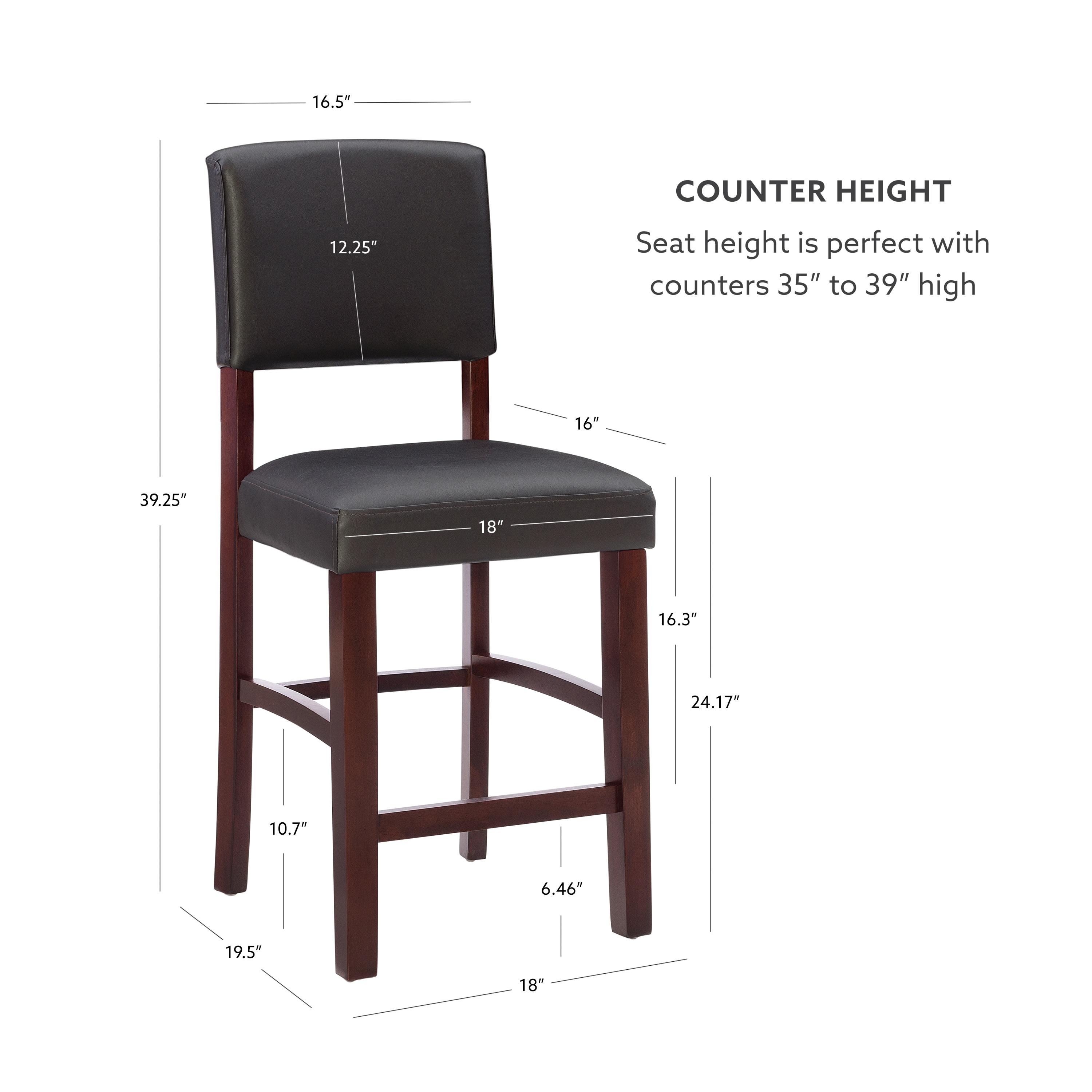 24" Monaco Padded Back Faux Leather Counter Height Barstool Hardwood/Brown - Linon: Espresso Finish, Rubberwood