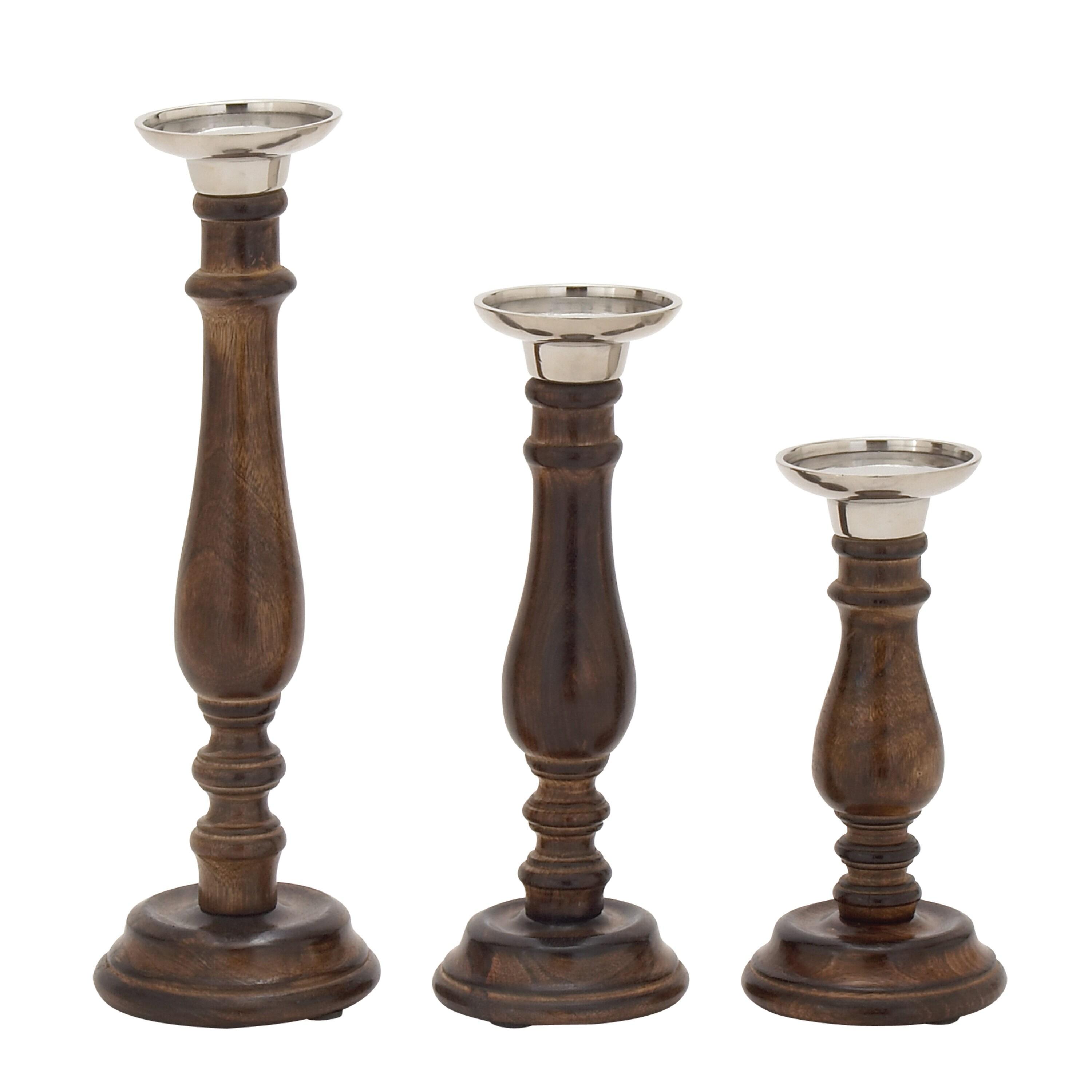 DecMode 9", 12", 15"H Traditional Candlestick, Dark Brown, 3 - Pieces