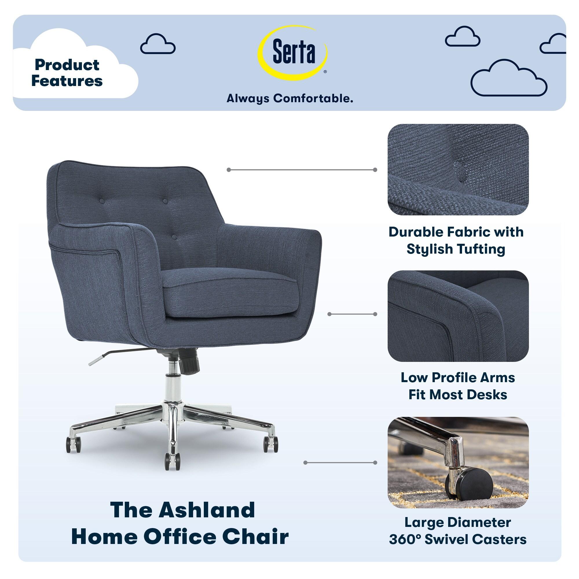 Style Ashland Home Office Chair Sanctuary Blue - Serta: Mid-Century, Adjustable, Twill Fabric