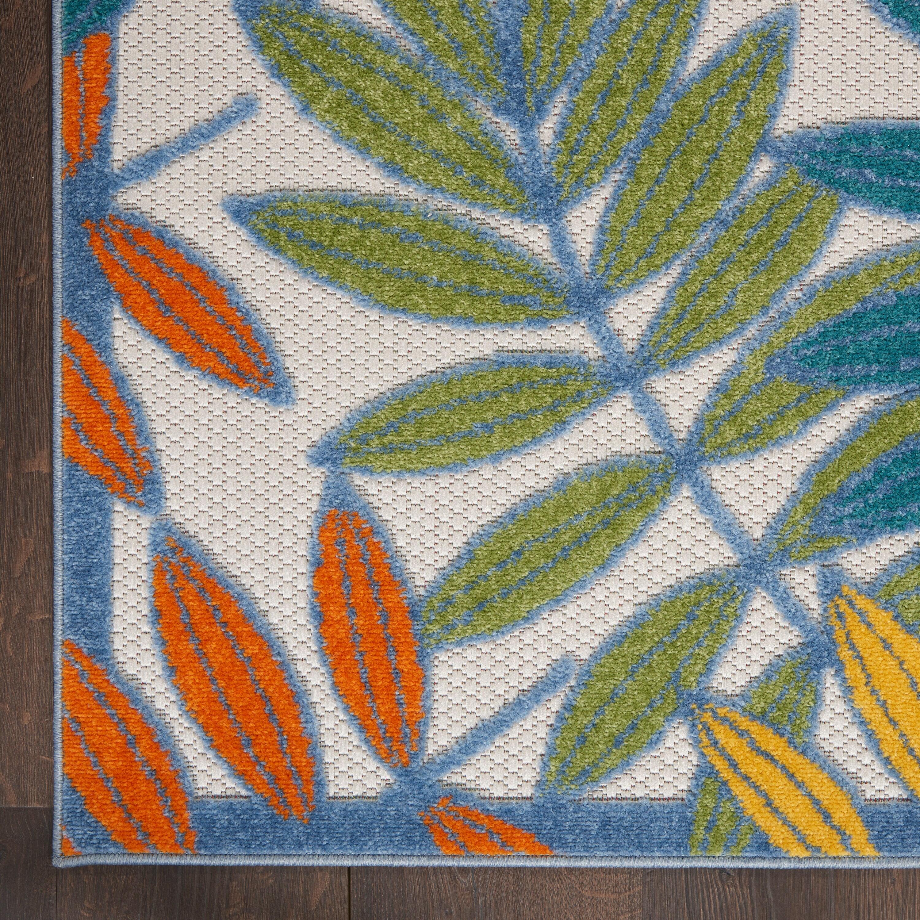 Nourison Aloha Floral Leaf Flatweave High-Low Indoor Outdoor Area Rug Ivory/Multi 2'8" x 4'