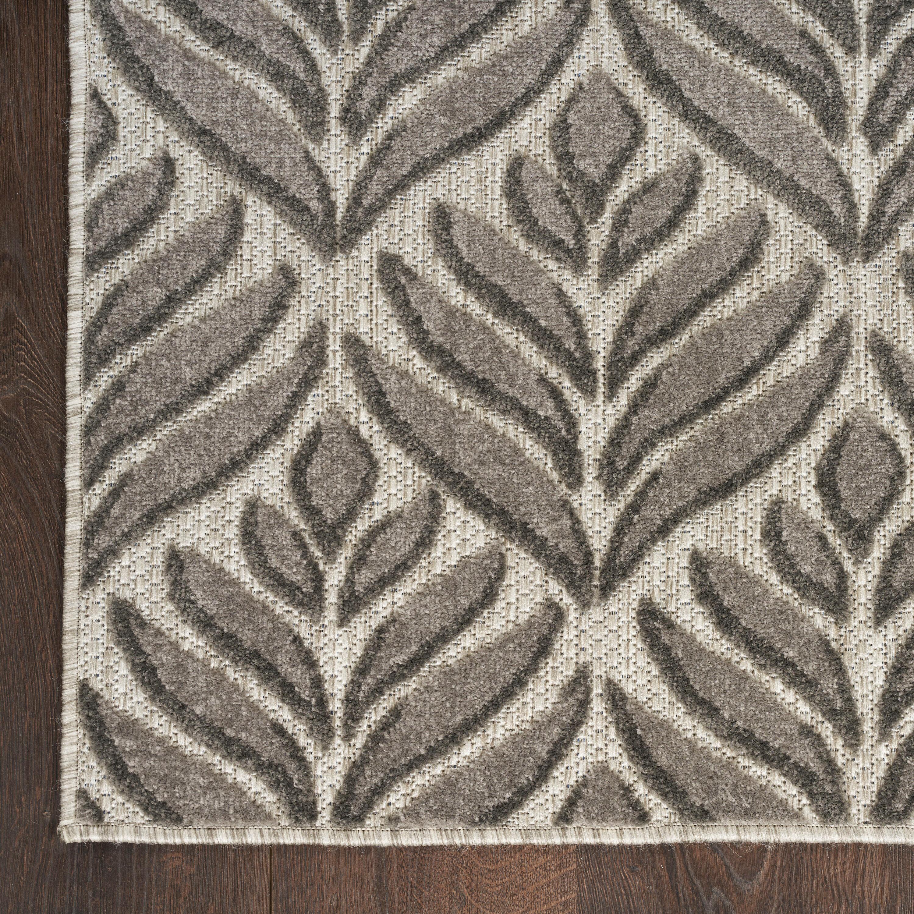 Nourison Aloha Tropical Palm Flatweave High-Low Indoor Outdoor Area Rug Charcoal 2'8" x 4'