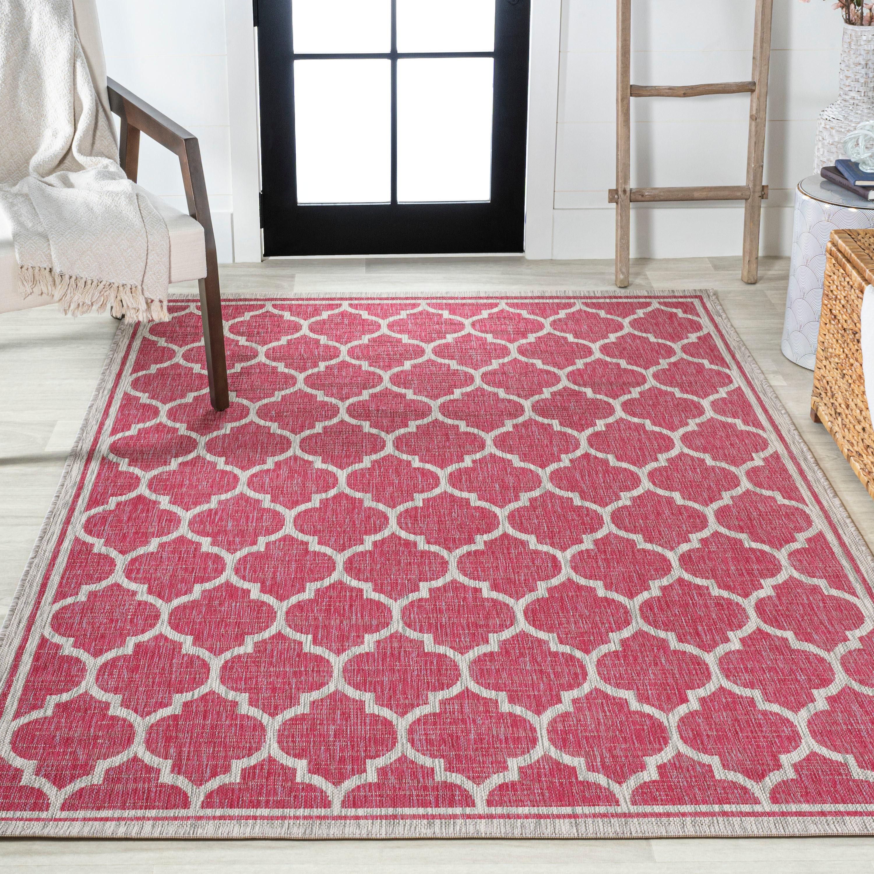 3' x 5' Trebol Moroccan Trellis Textured Weave Indoor/Outdoor Area Rug, Fuchsia/Light Gray - JONATHAN Y