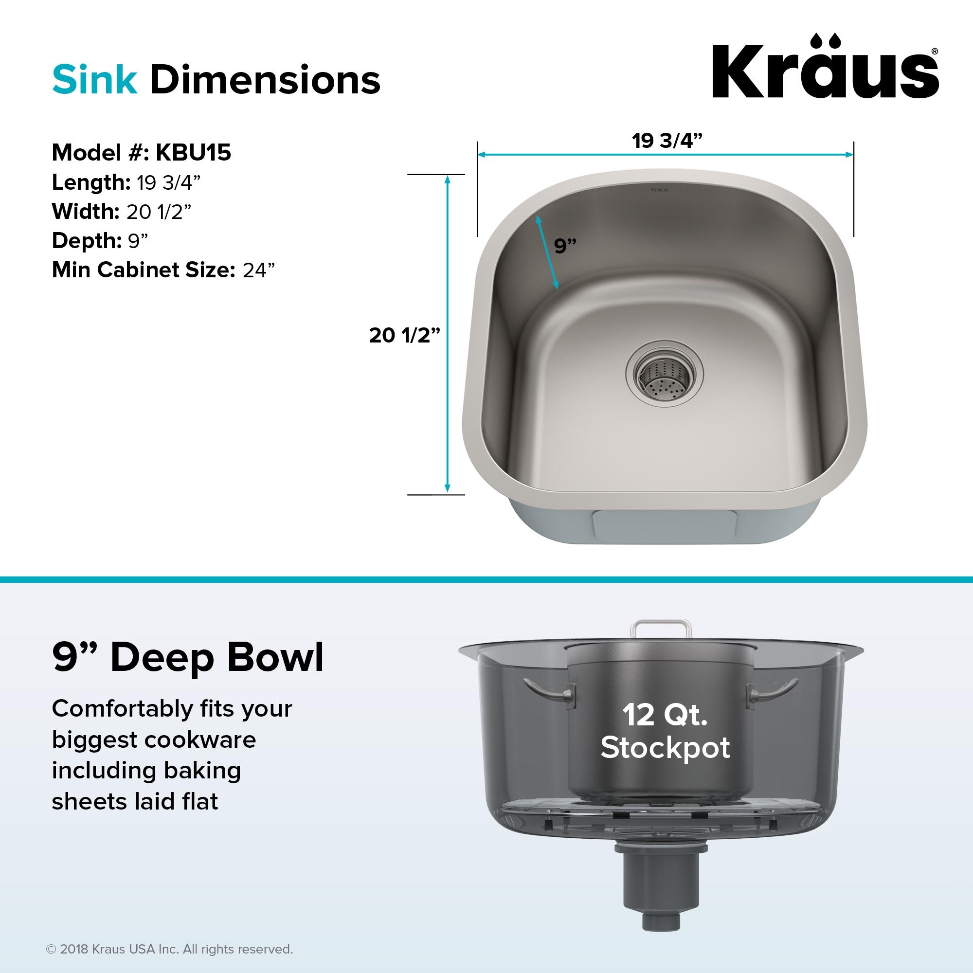 KRAUS Premier 16 Gauge Undermount Single Bowl Stainless Steel Kitchen Sink