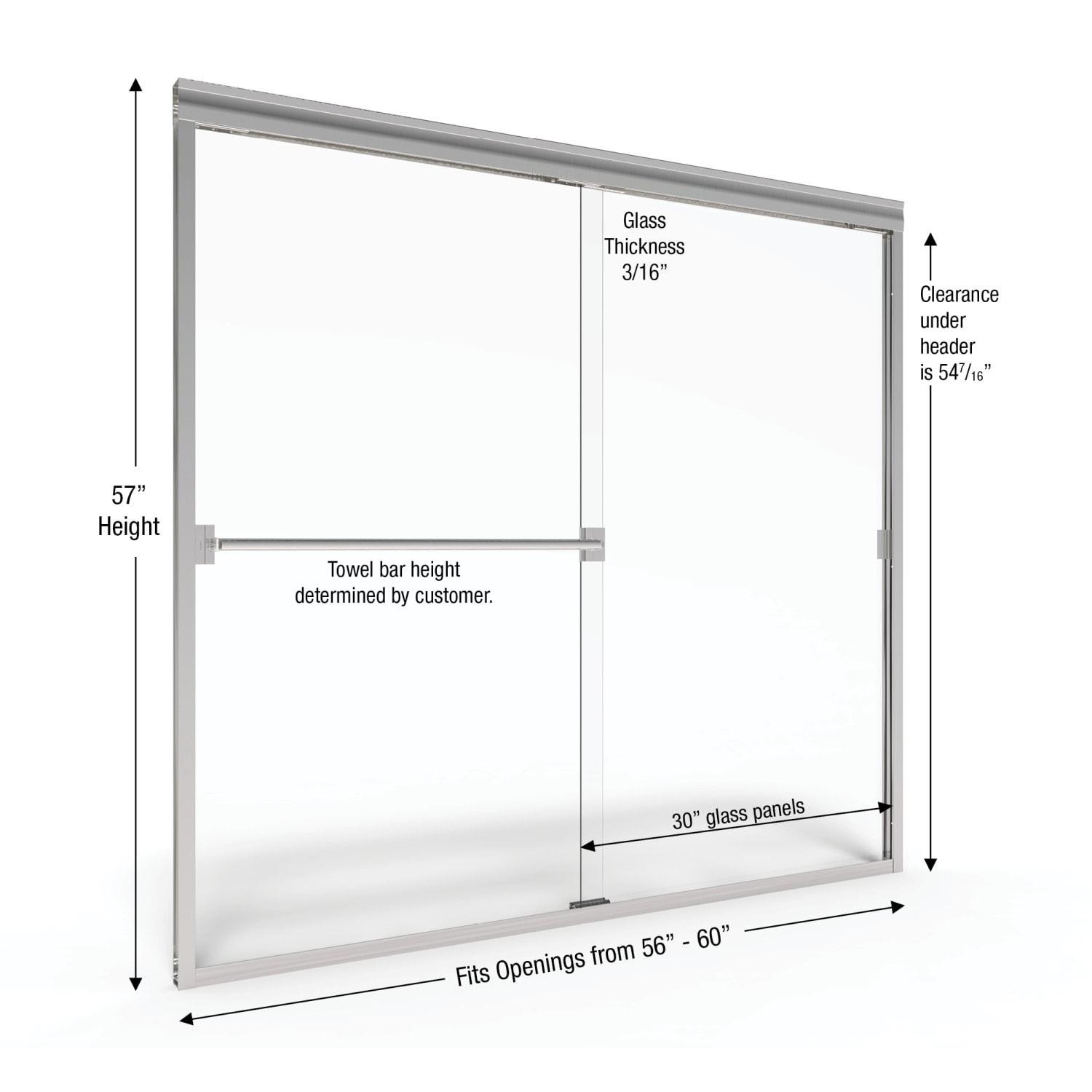 Classic 56" W x 57" H Bypass Frameless Tub Door