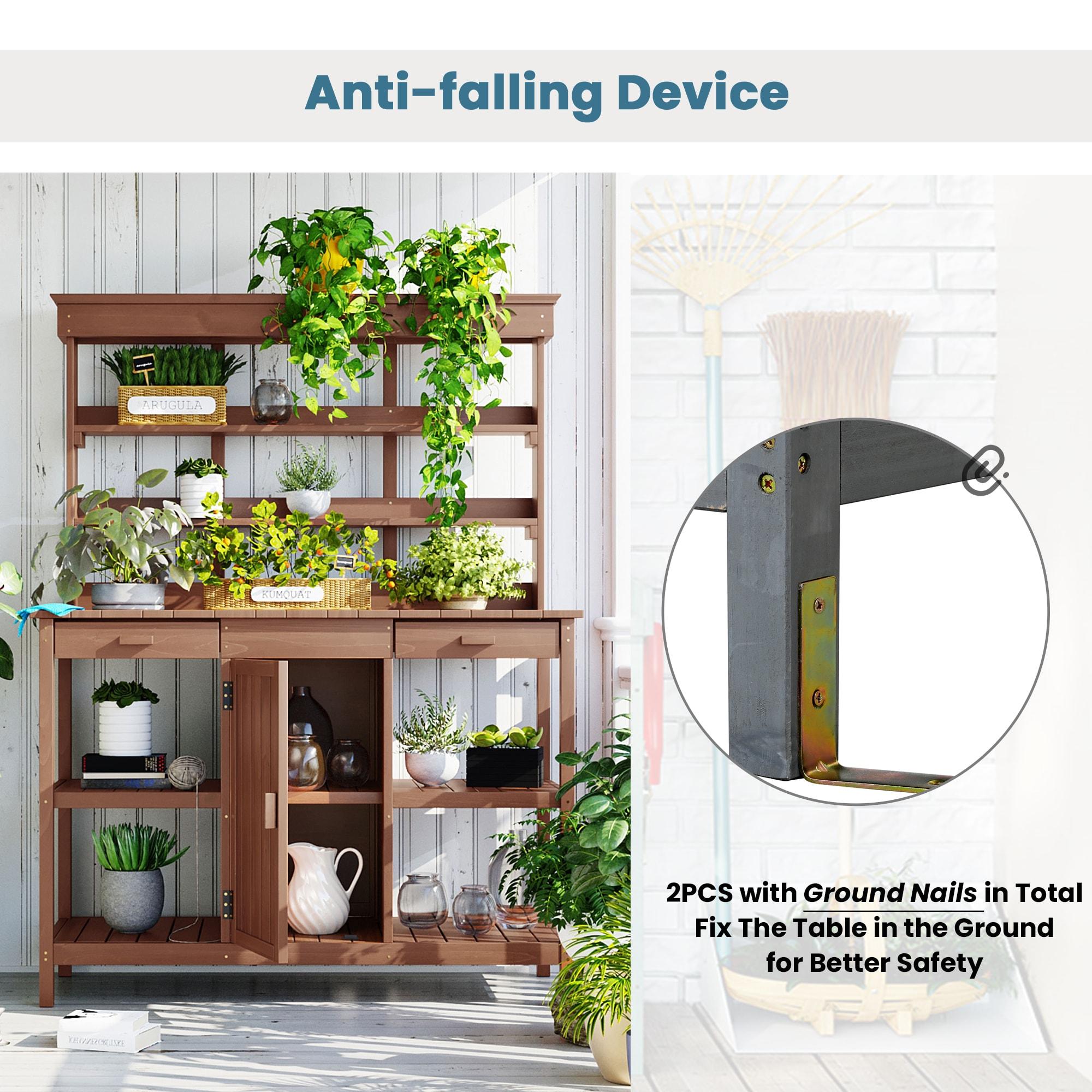 66 in. Brown Fir Wood Outdoor Potting Bench with Drawers