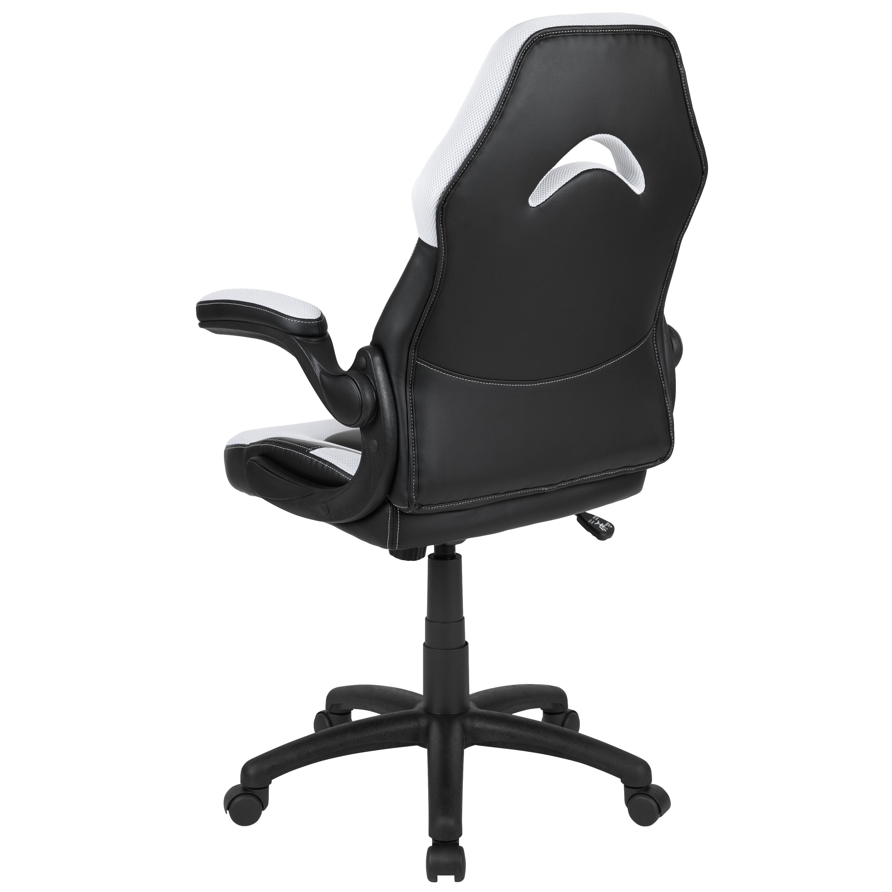 Flash Furniture X10 Gaming Chair, Racing Ergonomic Office Chair, Height Adjustable Swivel Computer Chair with Flip-Up Arms, White/Black LeatherSoft