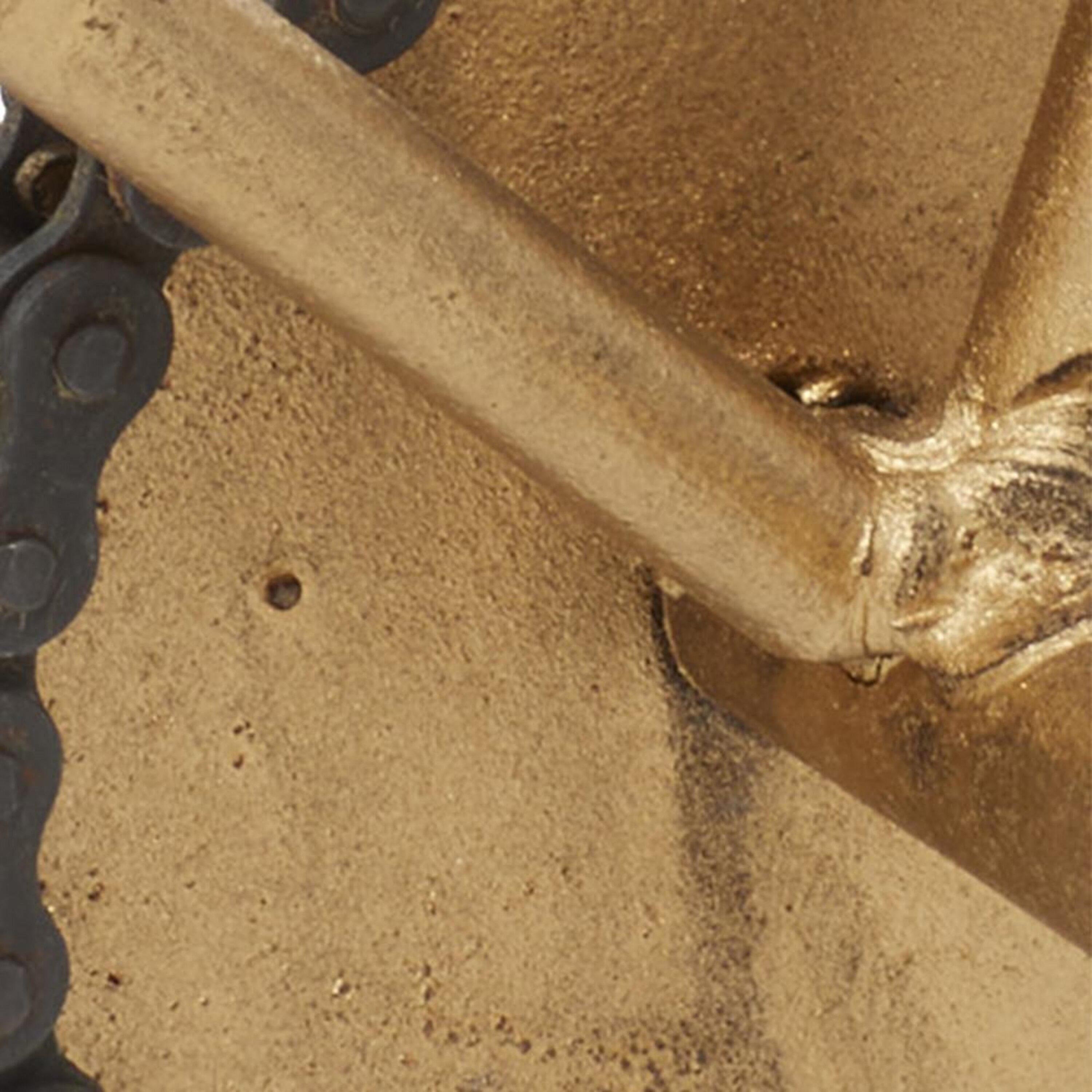 19" x 12" Gold Metal Bike Sculpture with Carved Wood Wheels, by DecMode