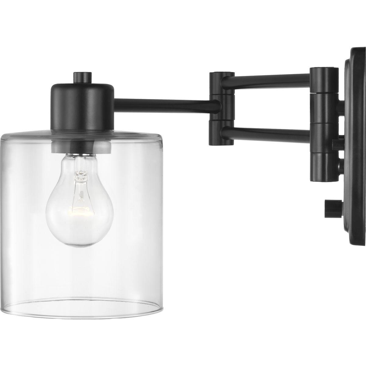 Progress Lighting Milner 1-Light Wall Bracket, Black, Clear Glass Shade