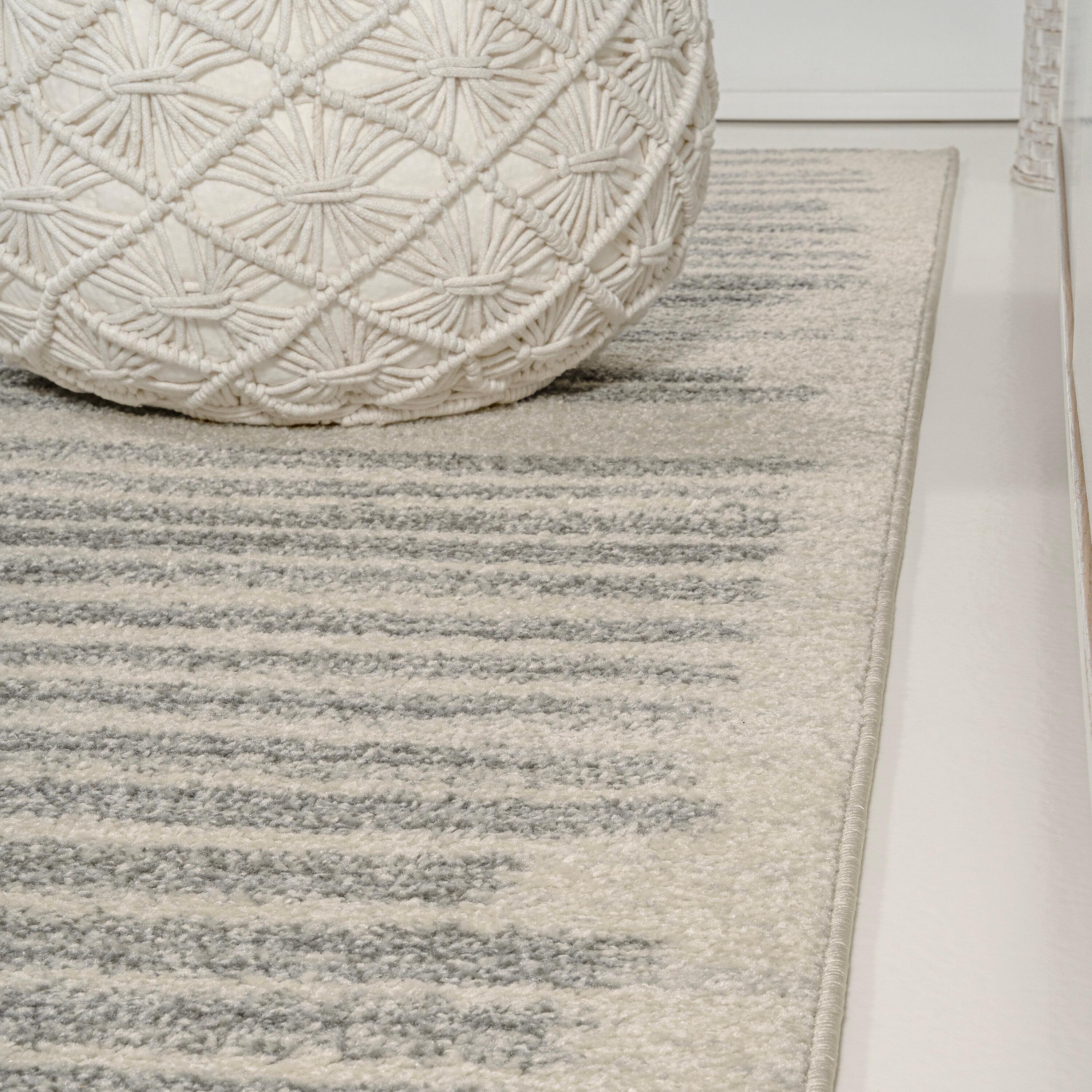 Khalil 4' x 6' Gray and Cream Synthetic Stripe Area Rug