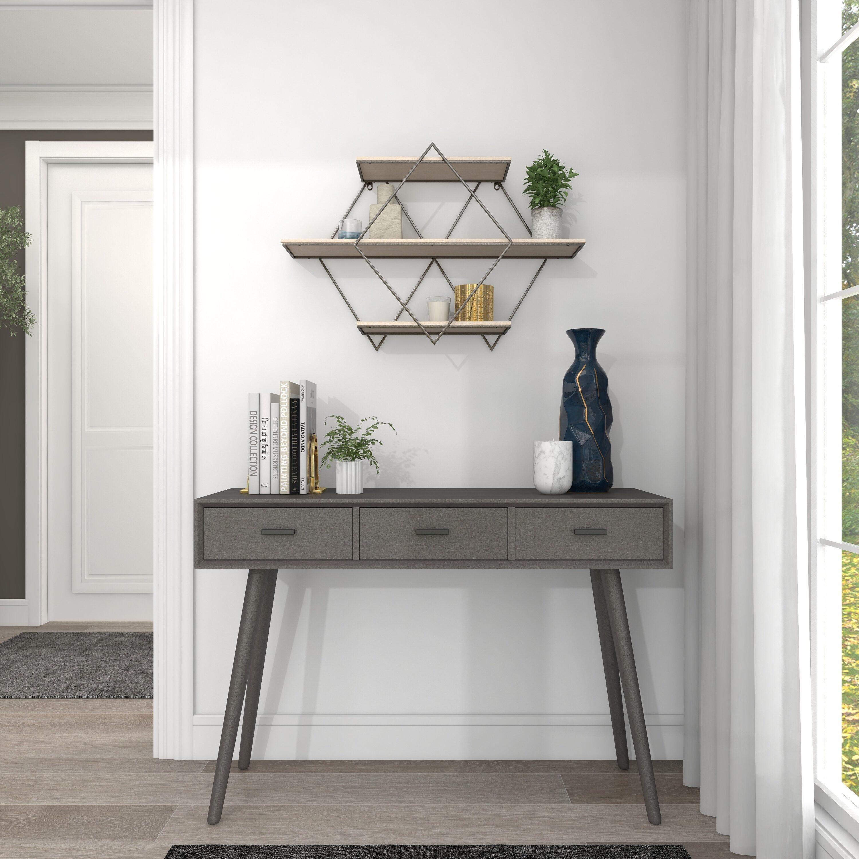 DecMode Brown Wood Contemporary Wall Shelf