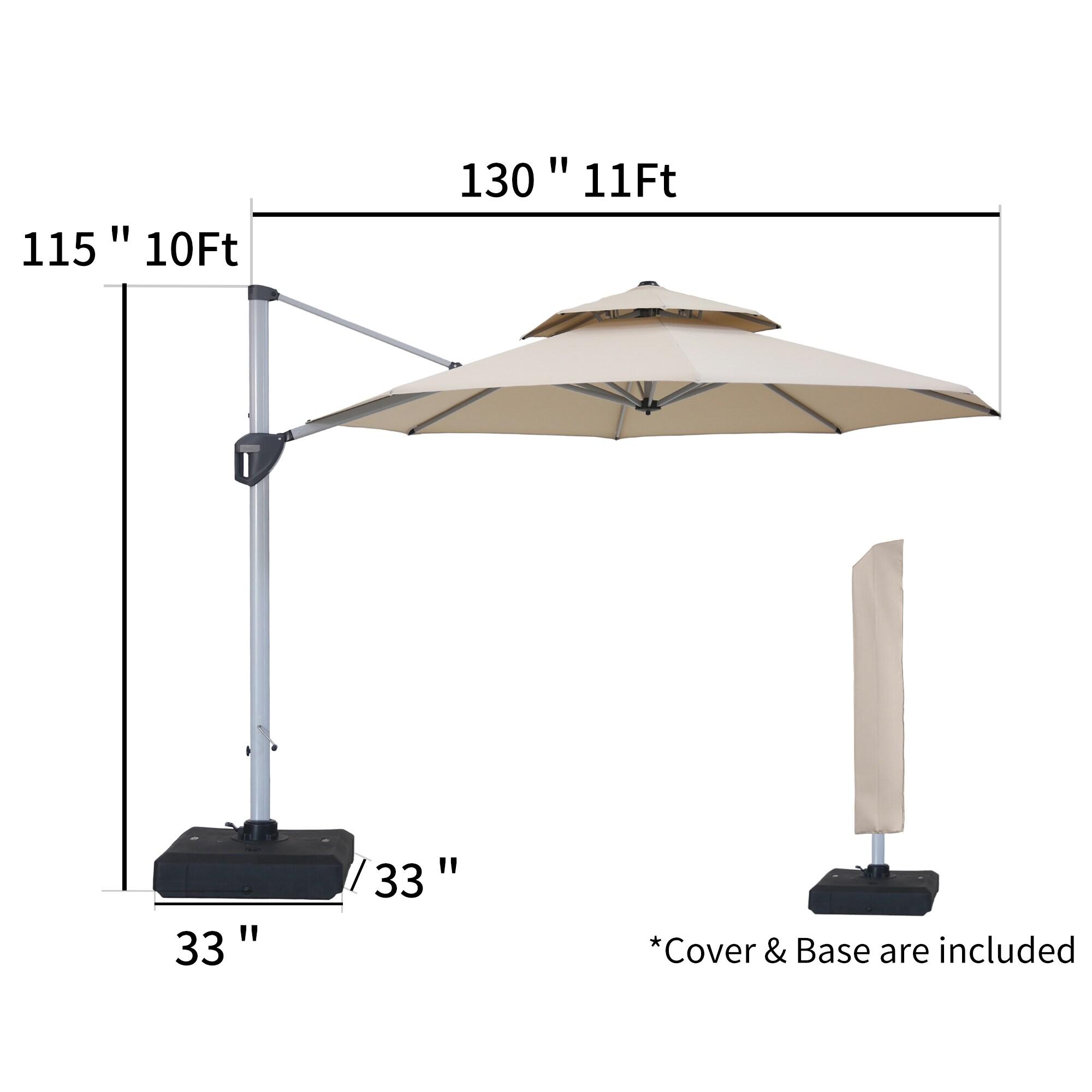 Mondawe 10x13 FT Cantilever Umbrella Large Offset Umbrella with 360°Rotation and LED Light Panel Cantilever Patio Umbrella for Backyard, Pool & Garden, Red