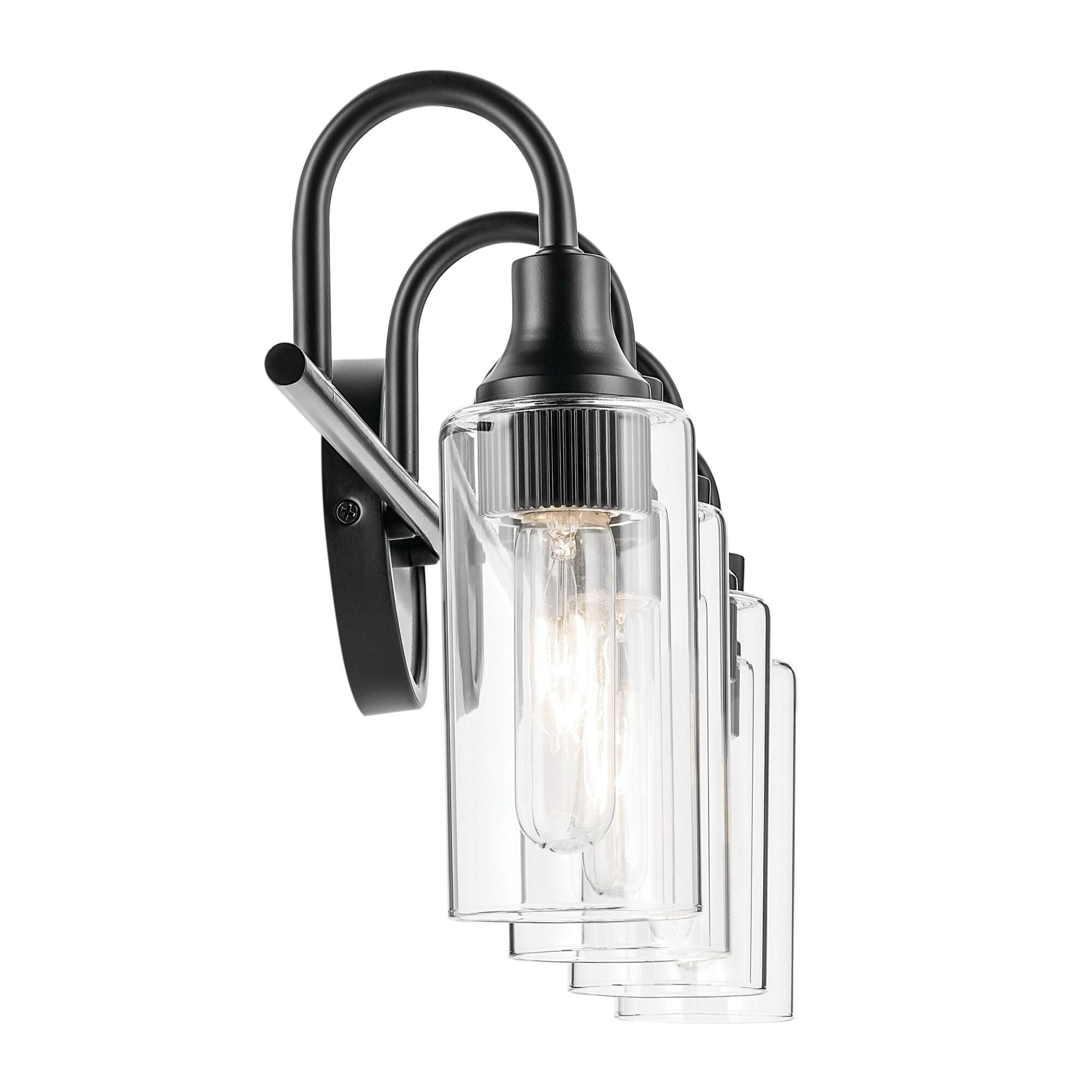 Kichler Kavi 31.5" 4-Light Vanity Light with Clear Glass in Black, Damp Rated, for Bathroom, Powder Room, Over a Mirror, (31.5" W x 10" H), 55212BK