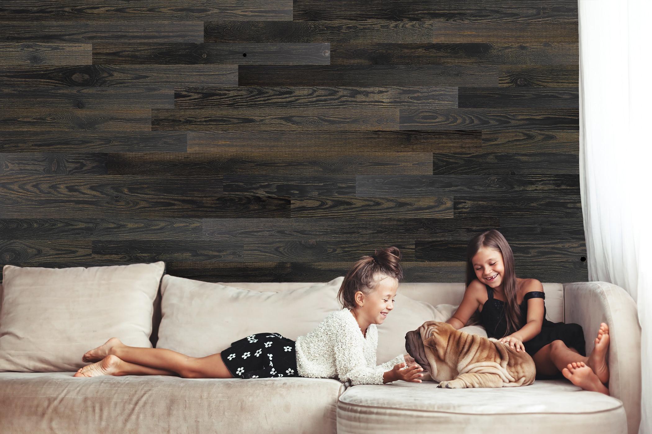 TIMBERCHiC Barnwood Textured Wall Planks - Made in USA, Peel-and-Stick Panels for Interior Decor, DIY Accent Wall Panels, Blackened (4" x 10 Sq Ft)