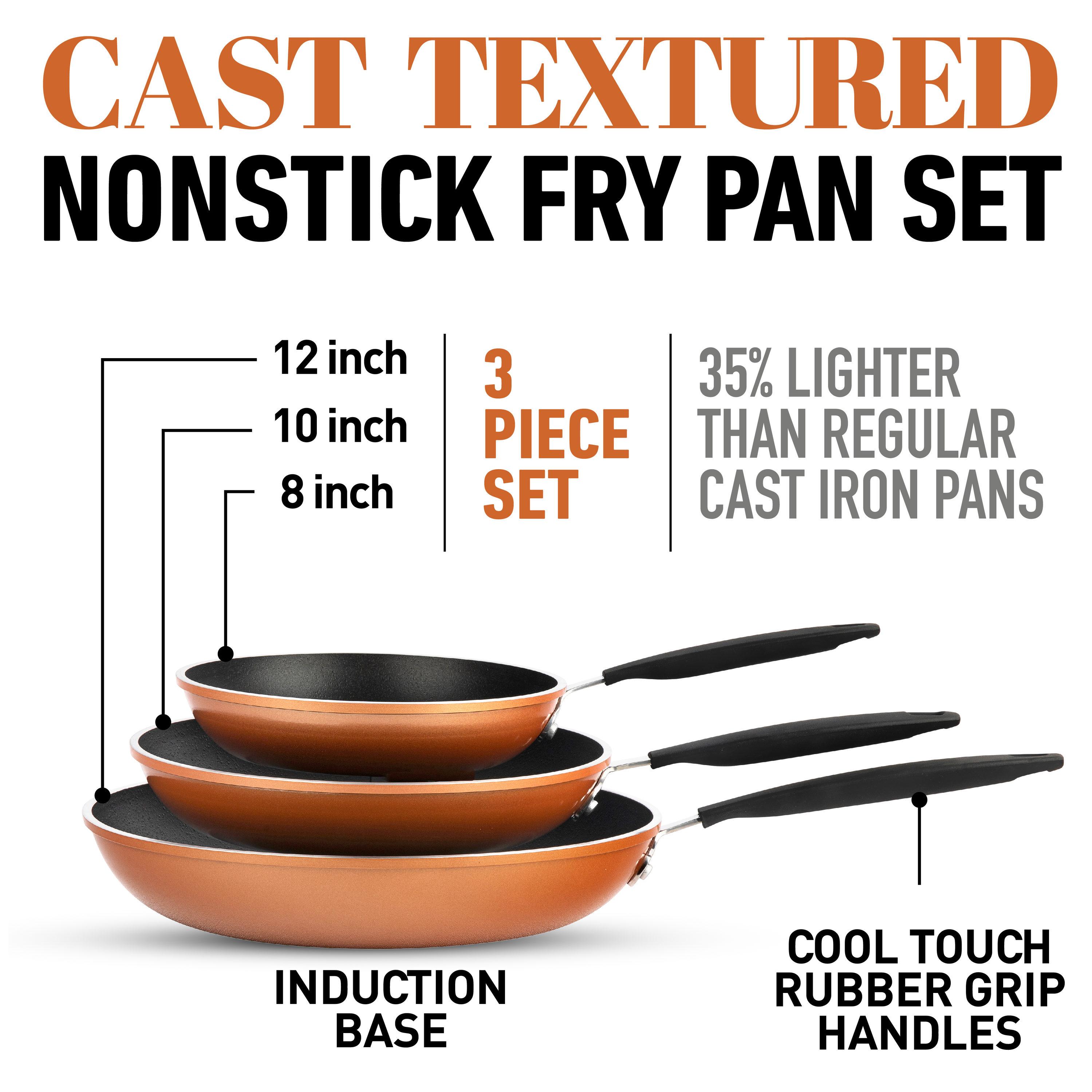 Gotham Steel Copper Cast Frying Pan Set, 3 Piece Nonstick Copper Fry Pans, 8", 10" & 12" Nonstick Frying Pans, Nonstick Skillet Set, Omelet Pan, Cookware, Pfoa Free, Dishwasher Safe Cool Touch Handle