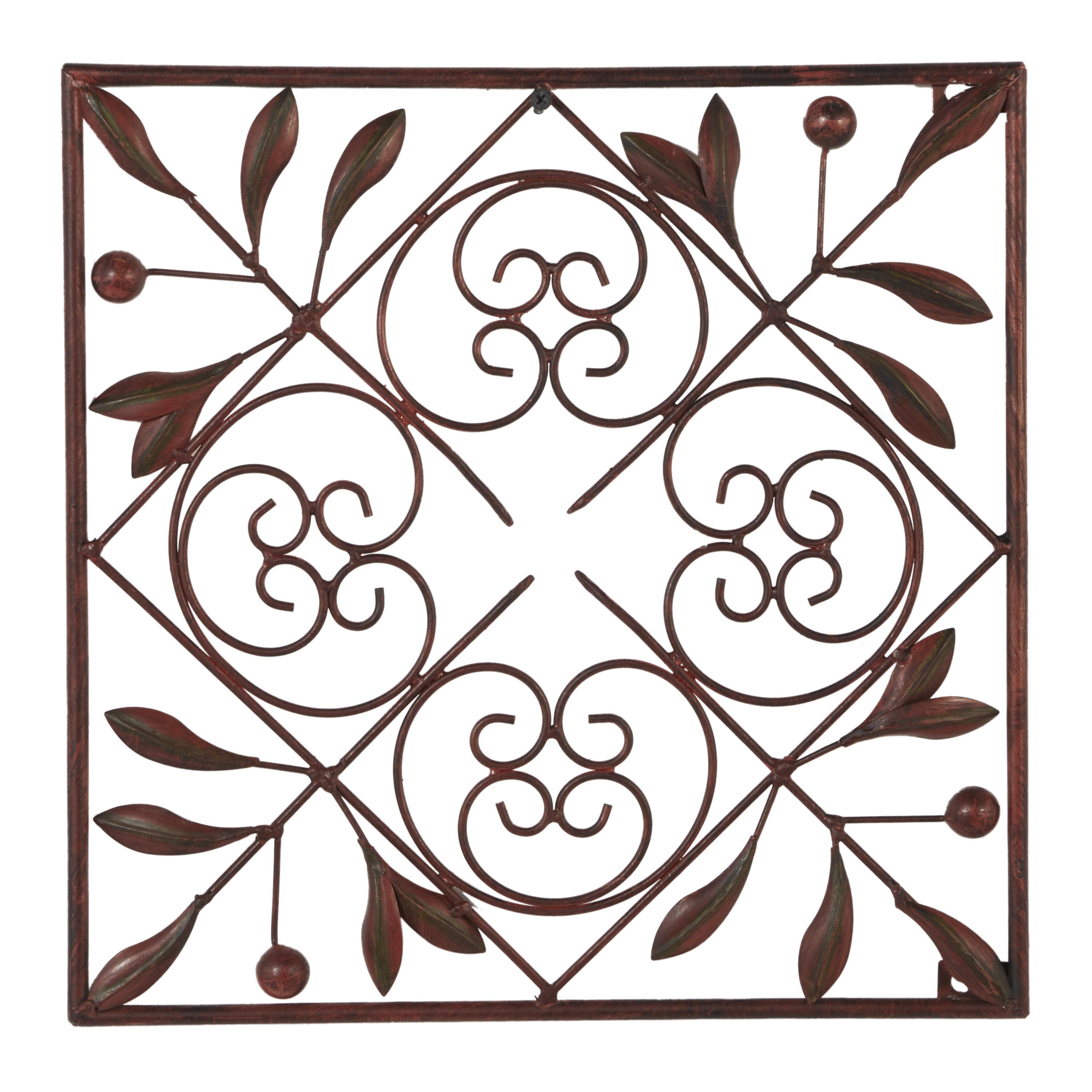 DecMode Rustic Brown Square Metal Wall Décor Set of 4 14"W x 14"H