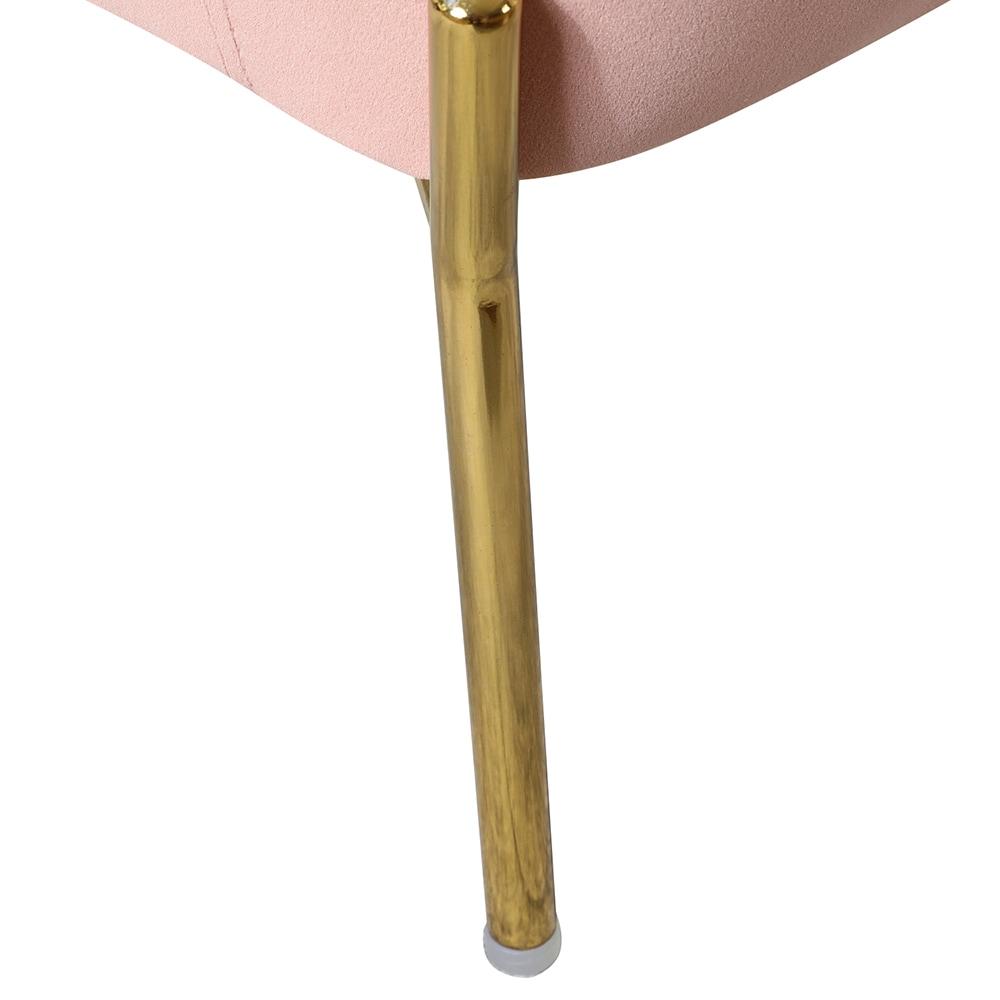 Wooden Upholstery Accent Side Chair Velvet Fabric Tufted with golden legs Living Room Pink