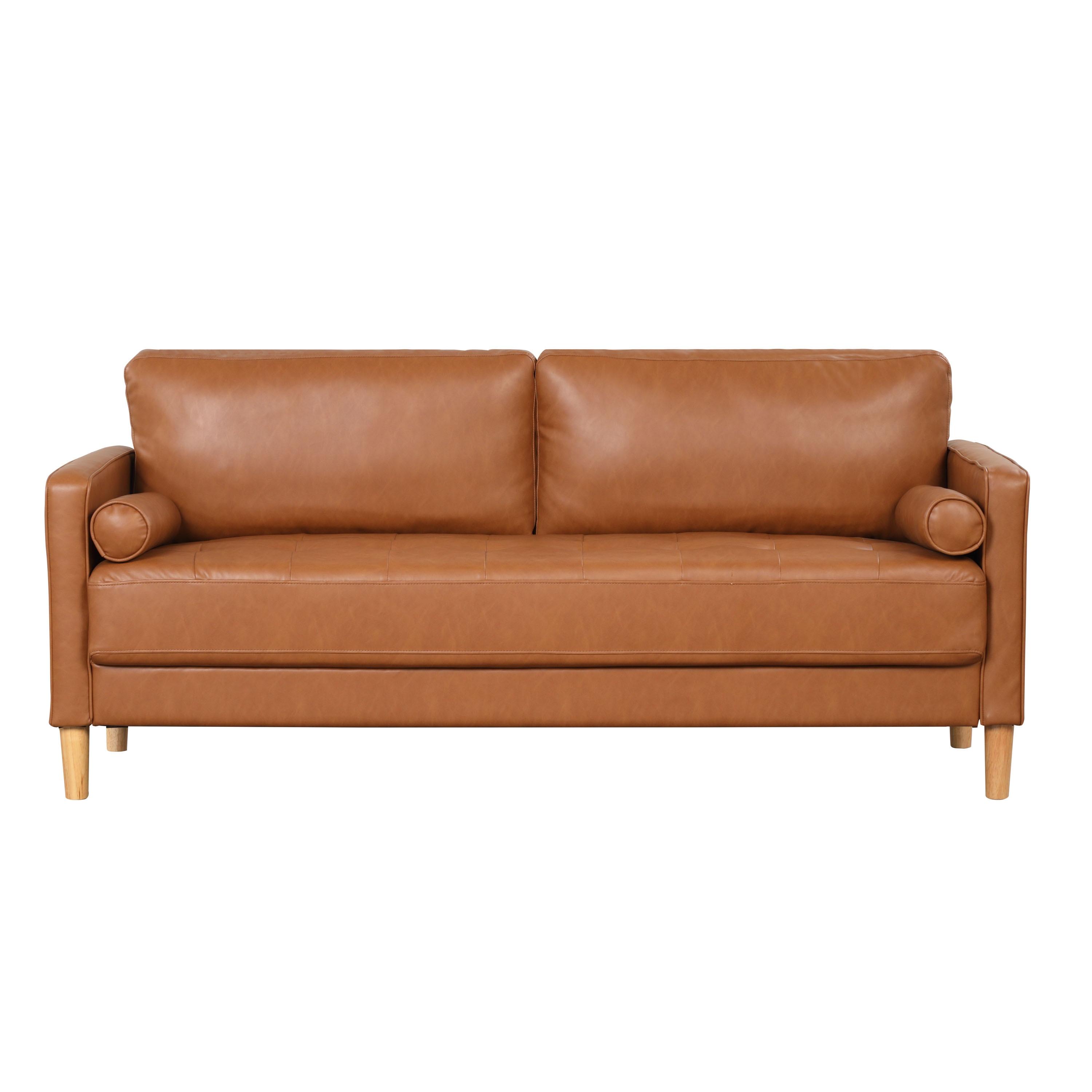 Lifestyle Solutions Lorelei Mid-Century Modern Sofa, Caramel Brown Faux Leather