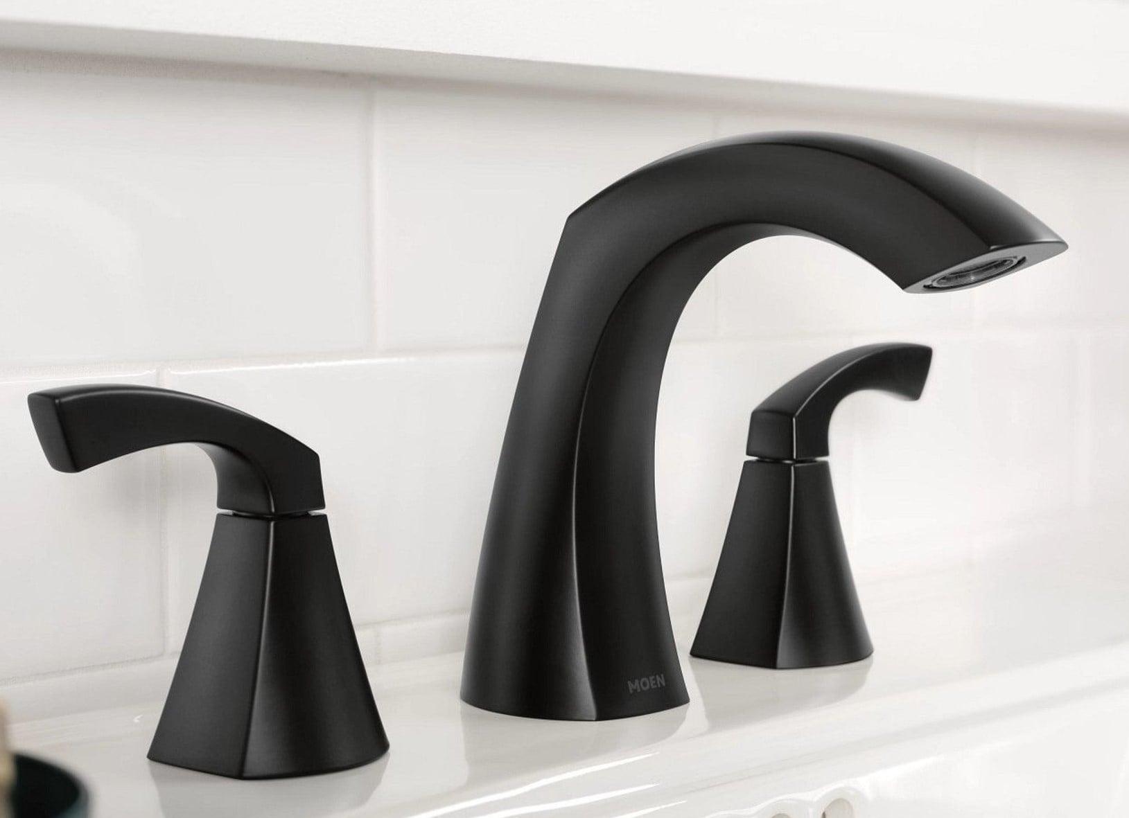 Moen Lindor Matte Black Widespread 2-Handle Bathroom Sink Faucet with Drain Assembly